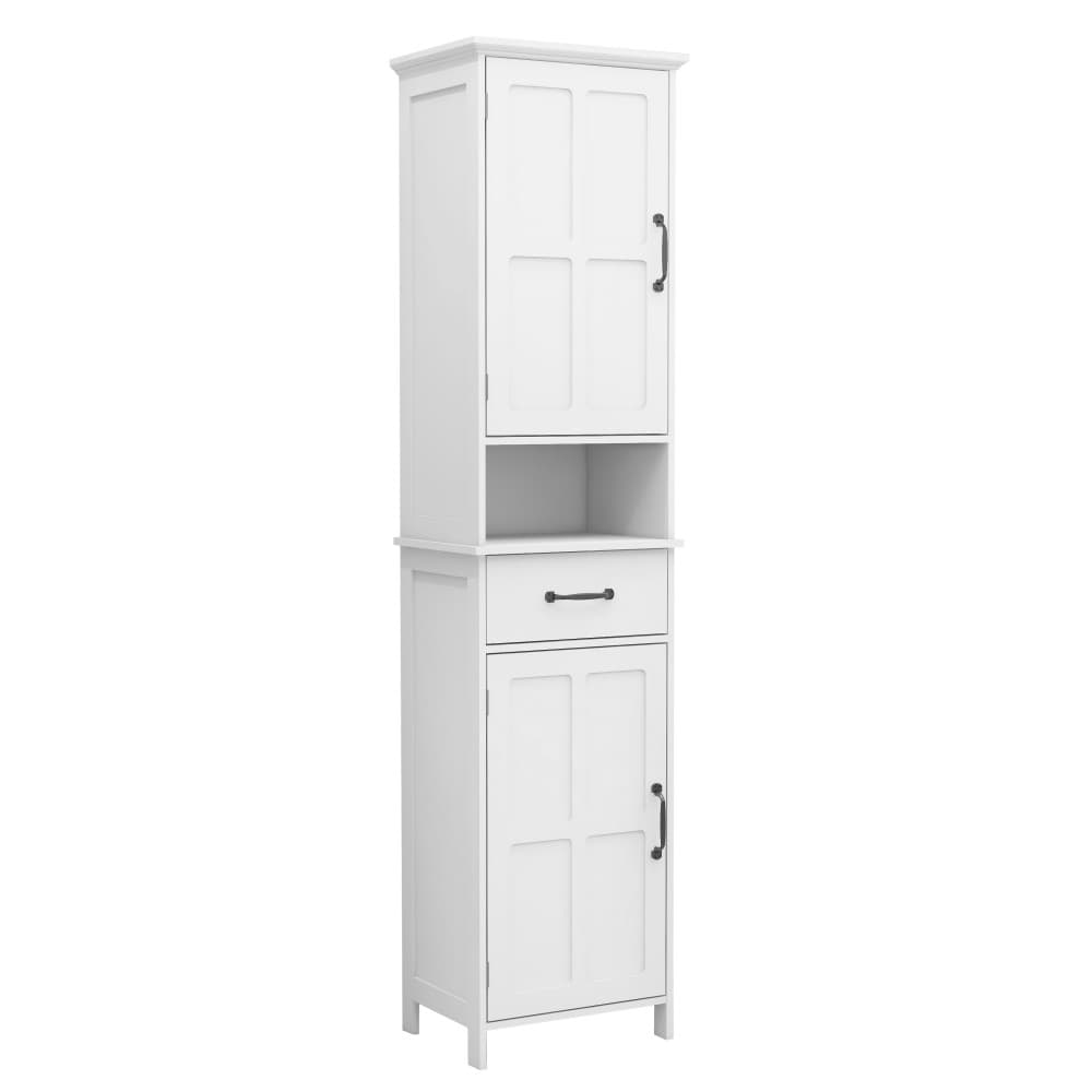 LuckByte 15.75 in. W x 11.81 in. D x 64.96 in. H Narrow White Standing Linen Cabinet Bathroom Storage Cabinet with 2 Door #HBMPKF-41