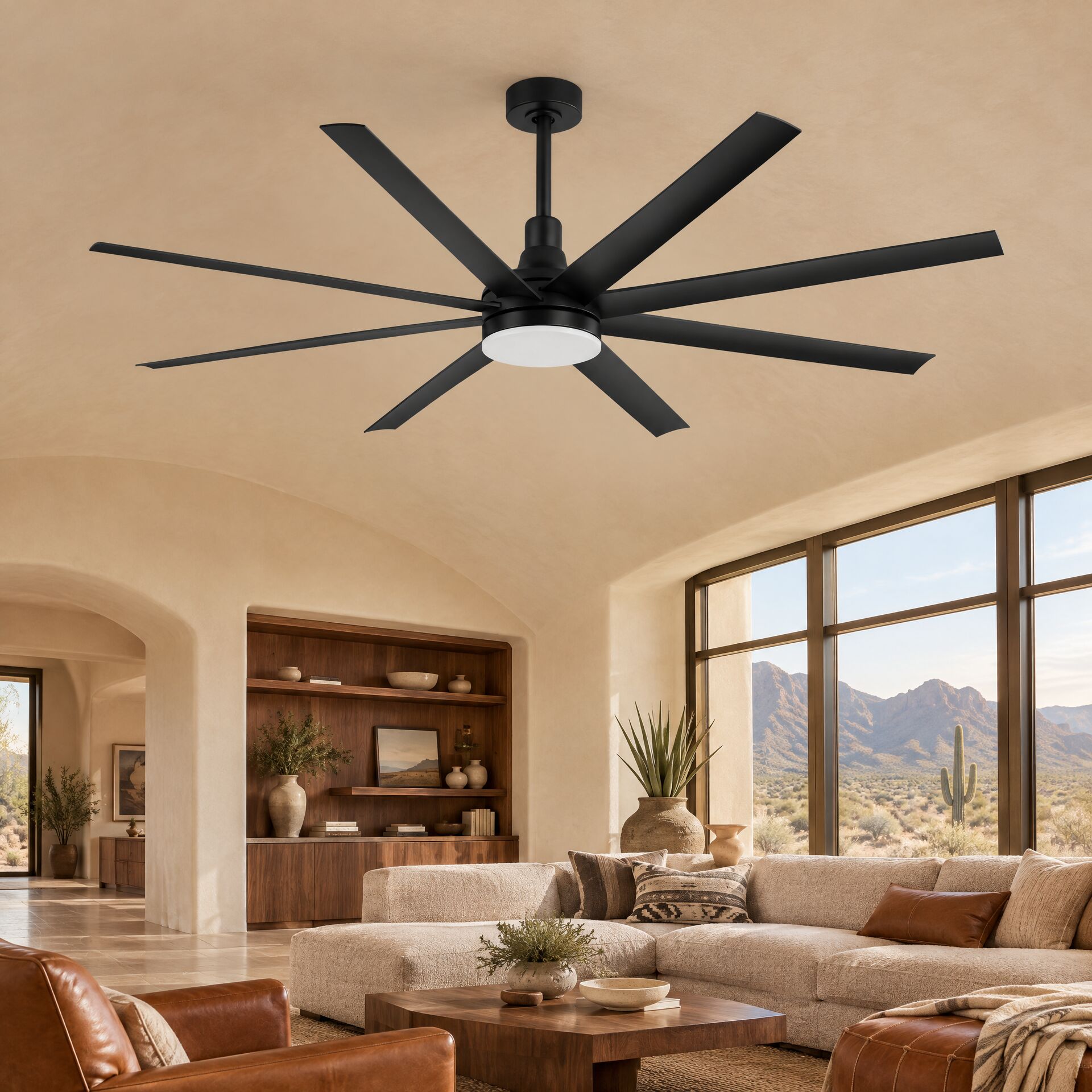 Airsurfer 72 Matte Black with Black Blades Integrated LED Covered Outdoor Downrod Standard Ceiling Fan with Light and Remote Control Included (8-Blade)