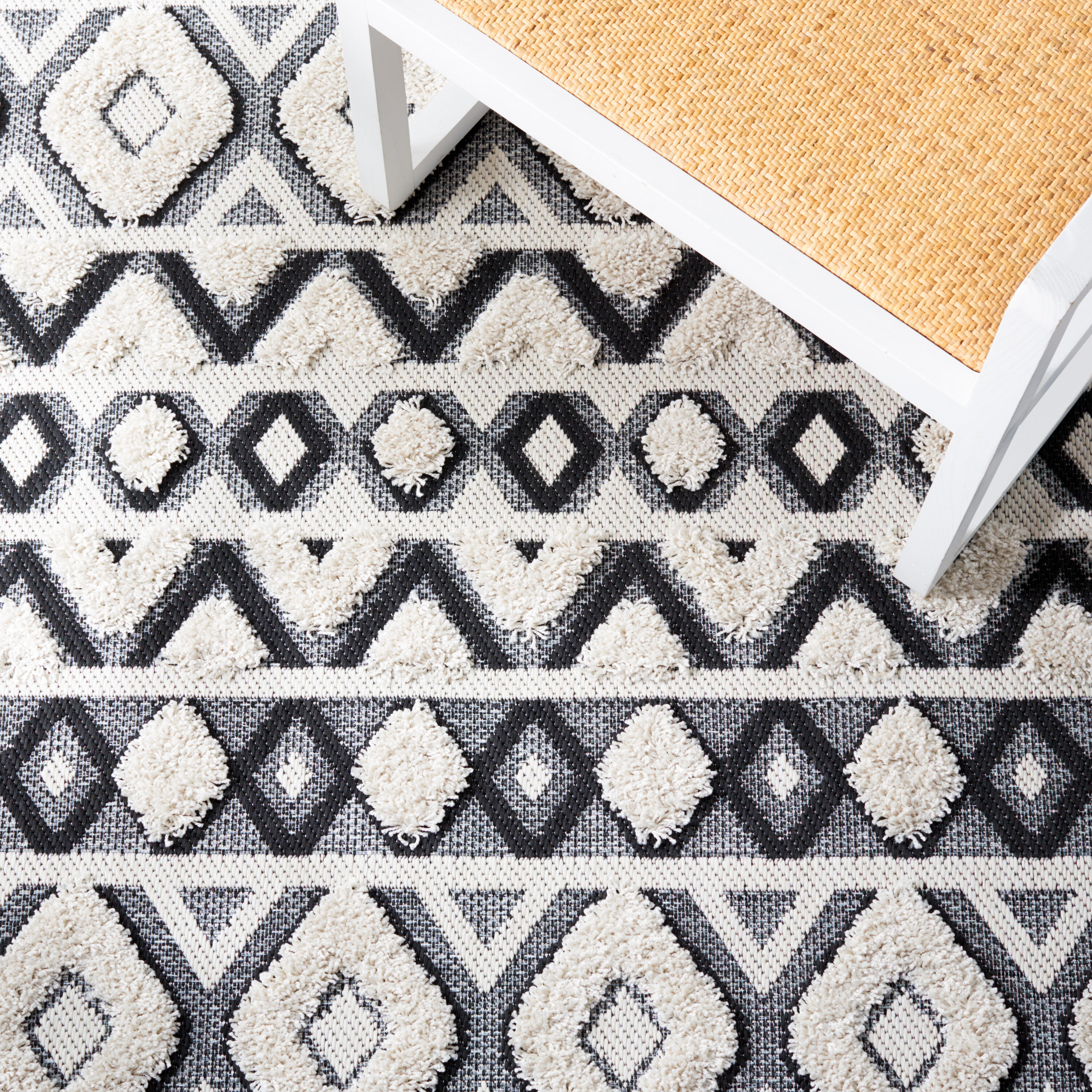 Ivory and Black 8' x 10' Synthetic Rectangular Rug