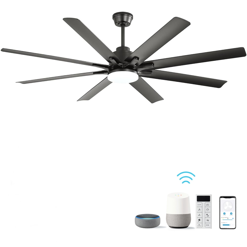 66-in Matte Black LED Ceiling Fan With Light and Remote Control Included