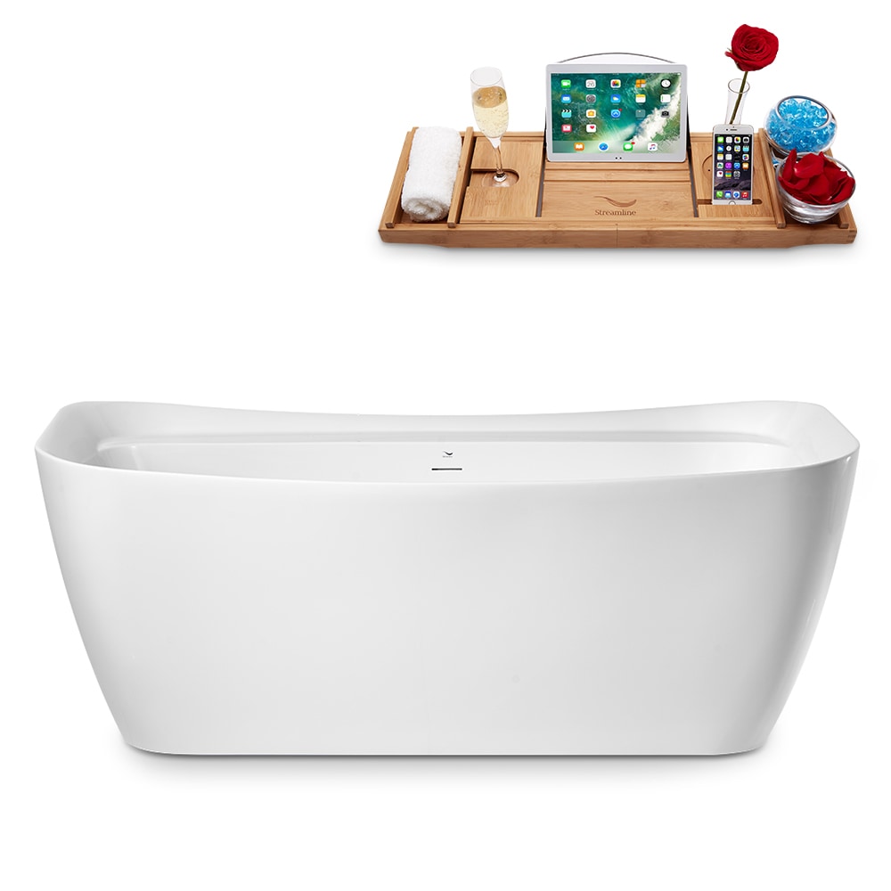 Streamline N1721CH 30.7-in x 66.9-in Glossy White Acrylic Rectangular Freestanding Soaking Bathtub with Drain ( Center Drain )