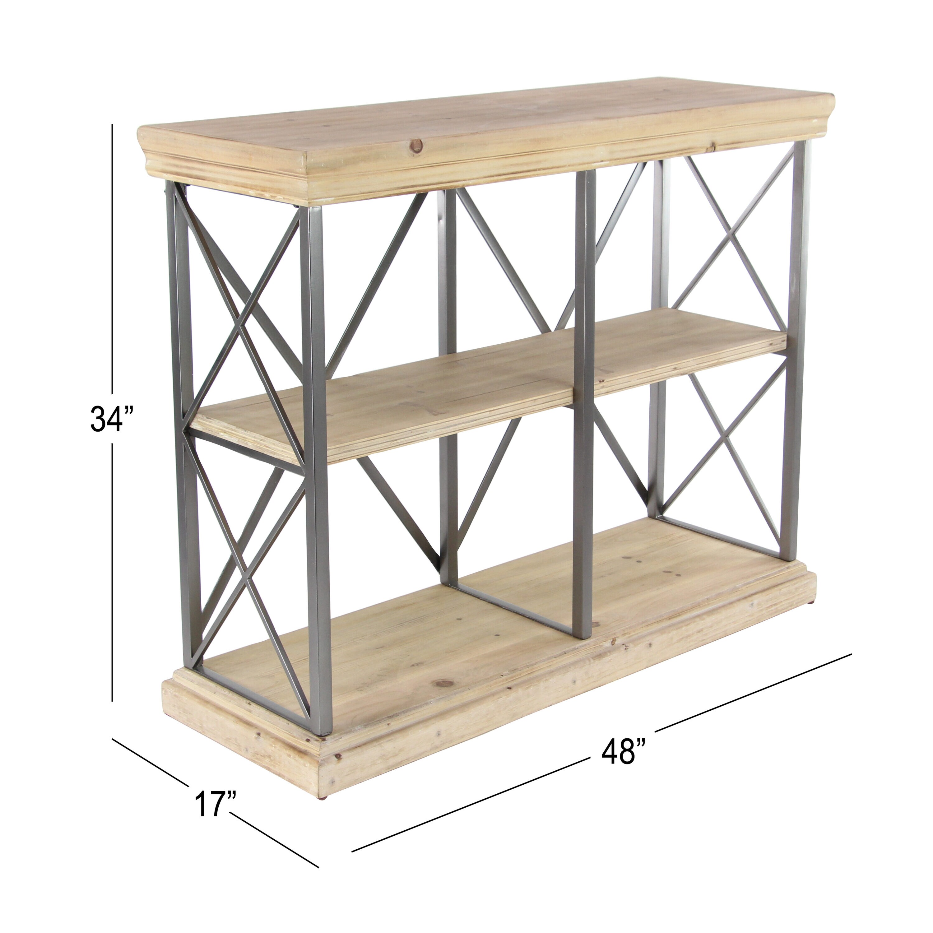 48" Brown Fir Wood and Iron 3-Tier Shelving Unit