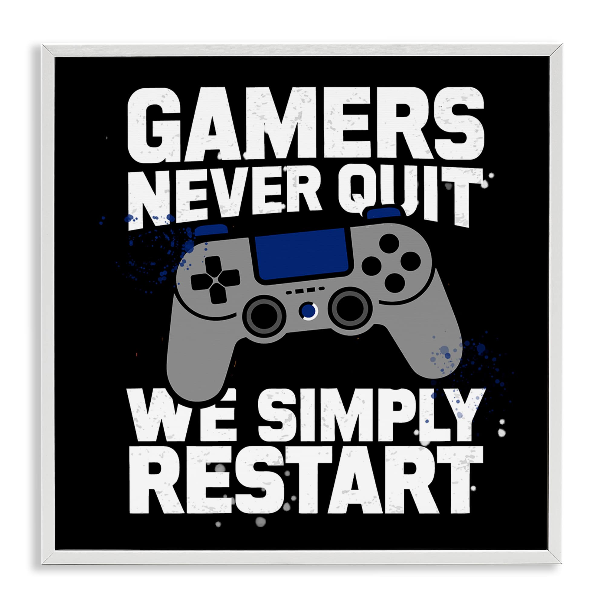 Stupell Industries BS-053-WFR-12X12 Gamers Never Quit Phrase White Framed Giclee Art By Kim Allen 12 x 12