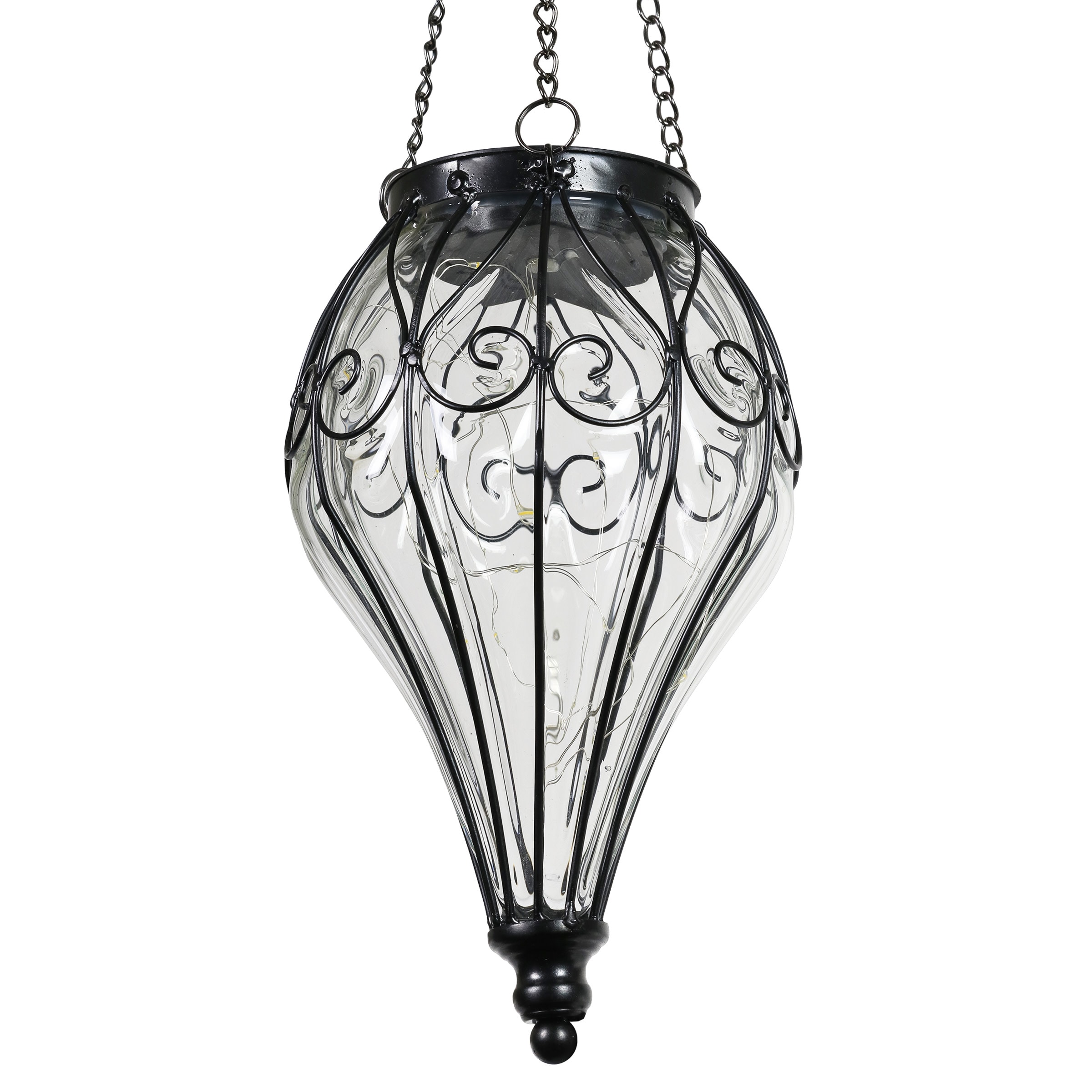Elegant Clear Glass Solar Hanging Lantern with LED Lights