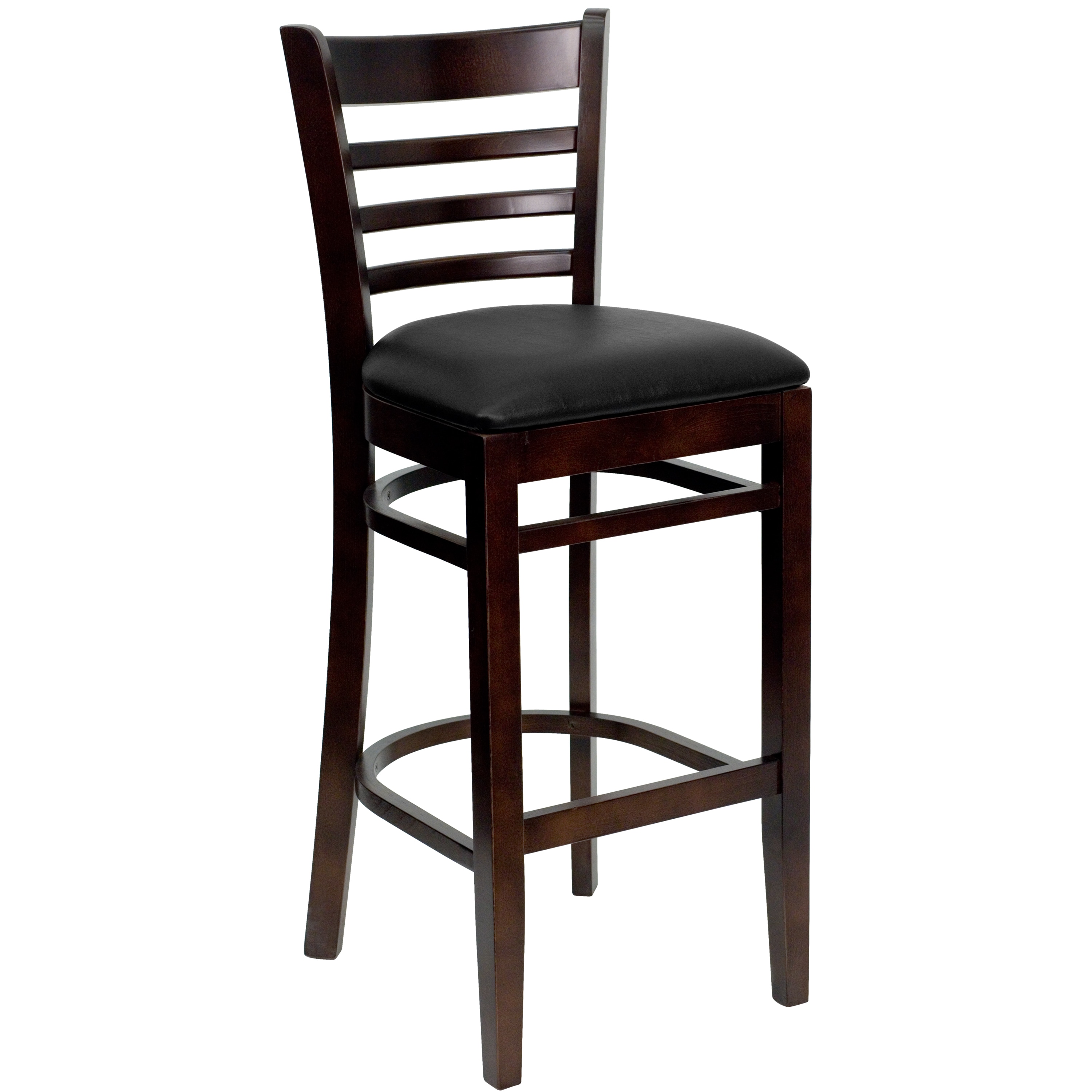 Flash Furniture 812581016437 Black Vinyl Seat/Walnut Wood Frame 31.0-in H Bar height Square seat Upholstered Wood Bar Stool and Back