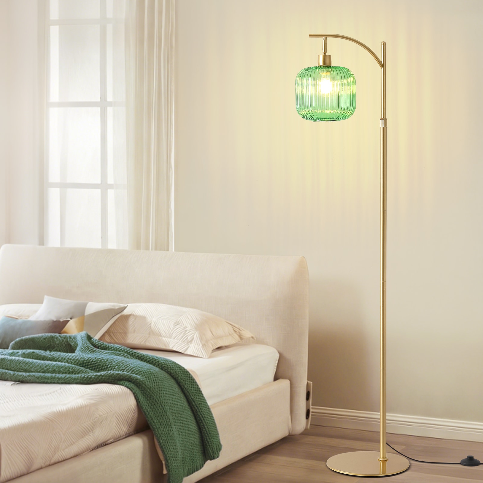 Liwidu  71inch Adjustable Gold Floor Lamp with Green Glass Shade