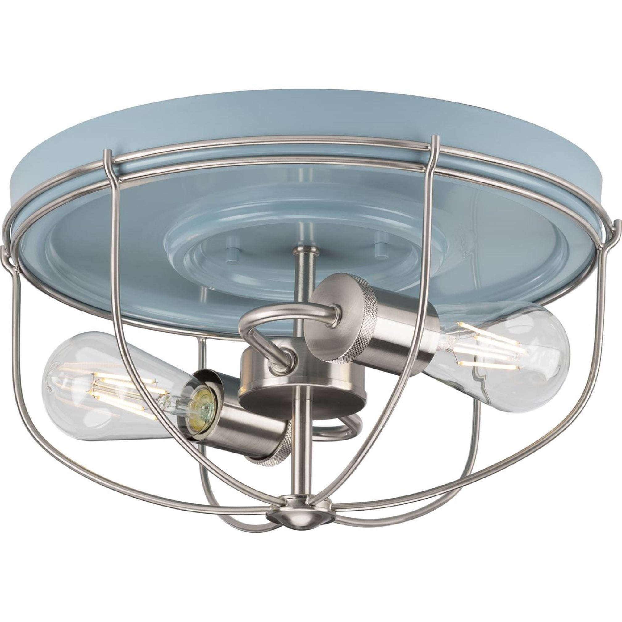 Coastal Blue Steel Open-Cage Flush Mount Ceiling Light