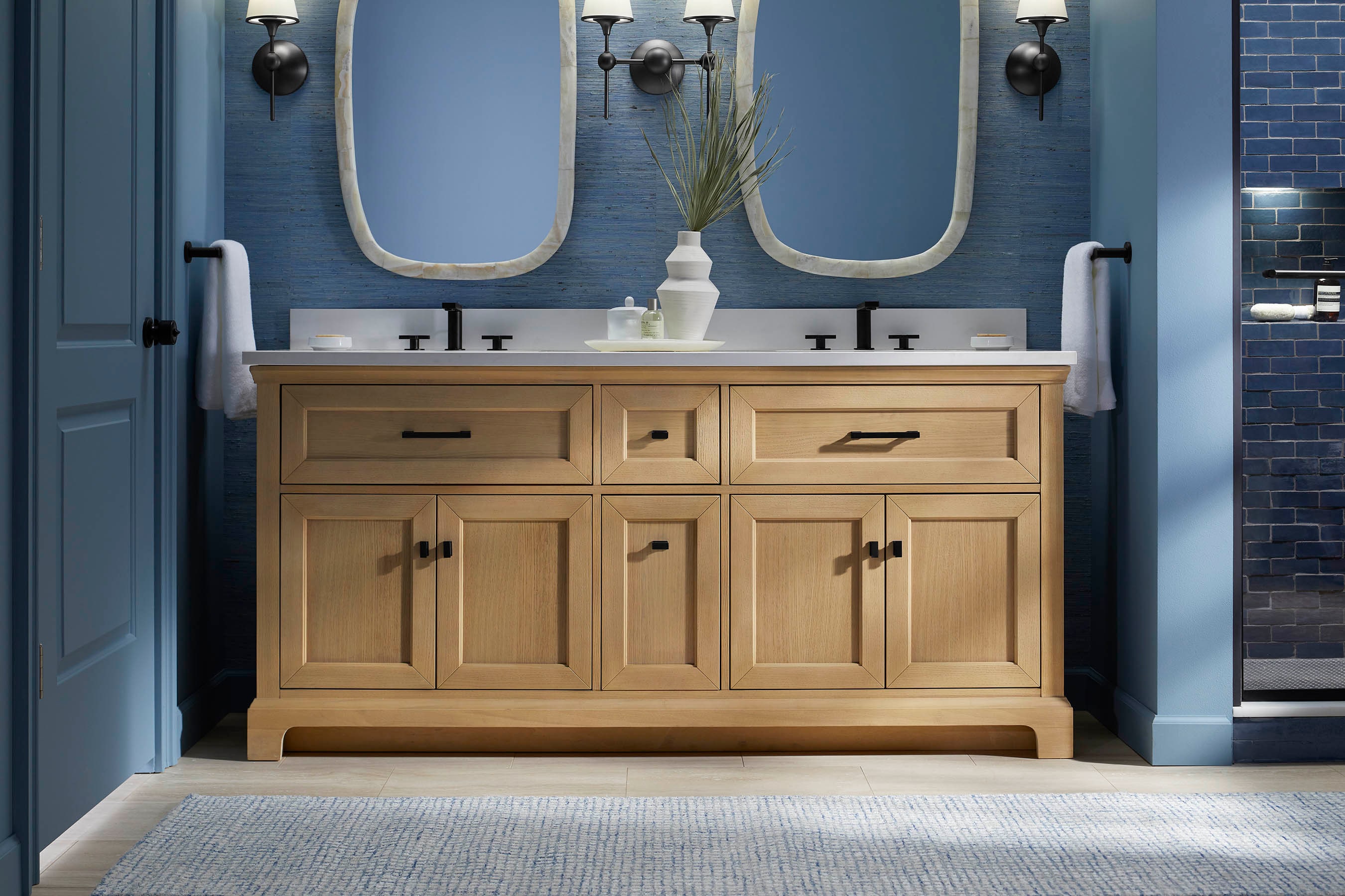 KOHLER Charlemont 60-in Light Oak Undermount Double Sink Bathroom Vanity with Pure White Quartz ...