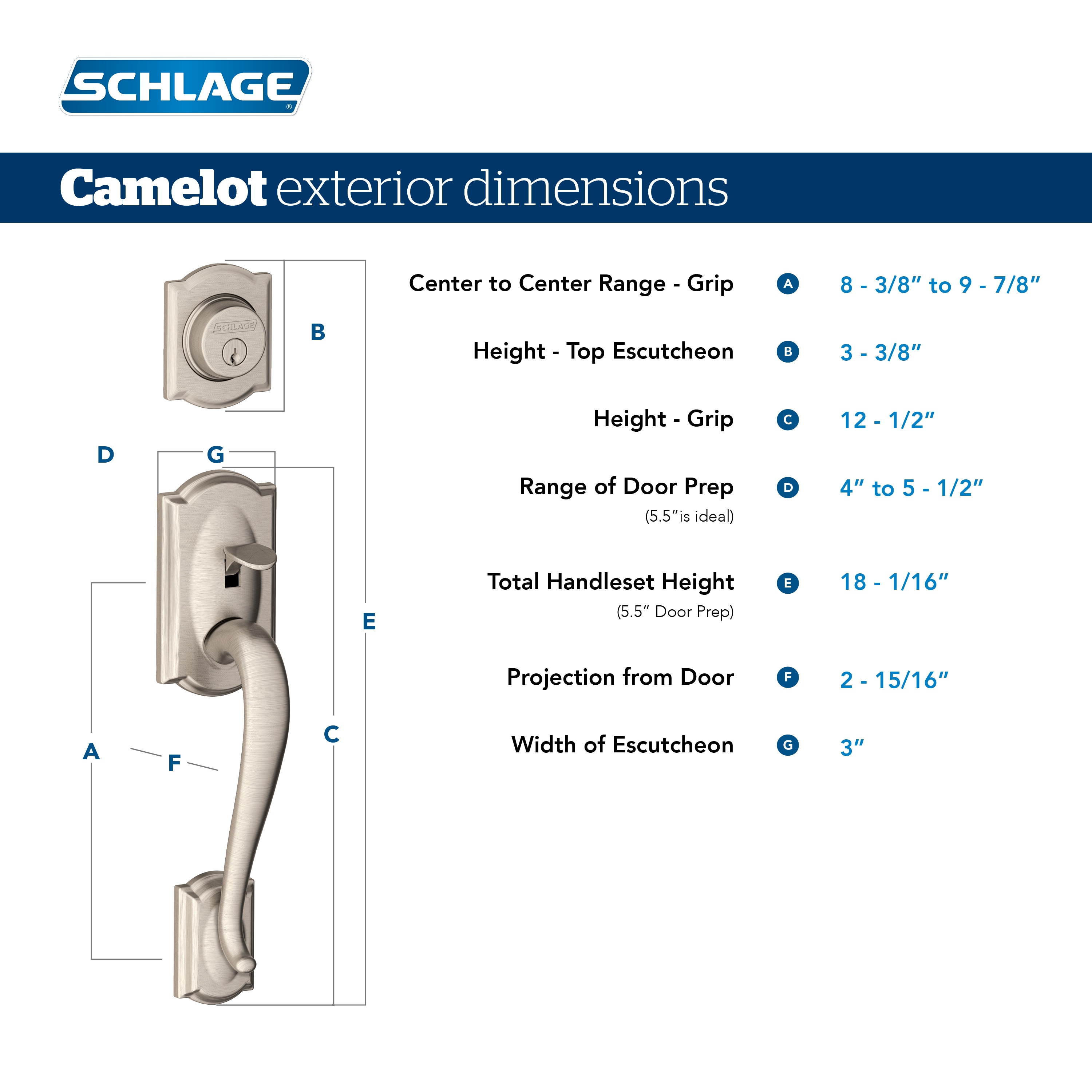 Schlage Camelot Satin Nickel Single-Cylinder Deadbolt Keyed Entry Door  Handleset with Accent Lever in the Handlesets department at