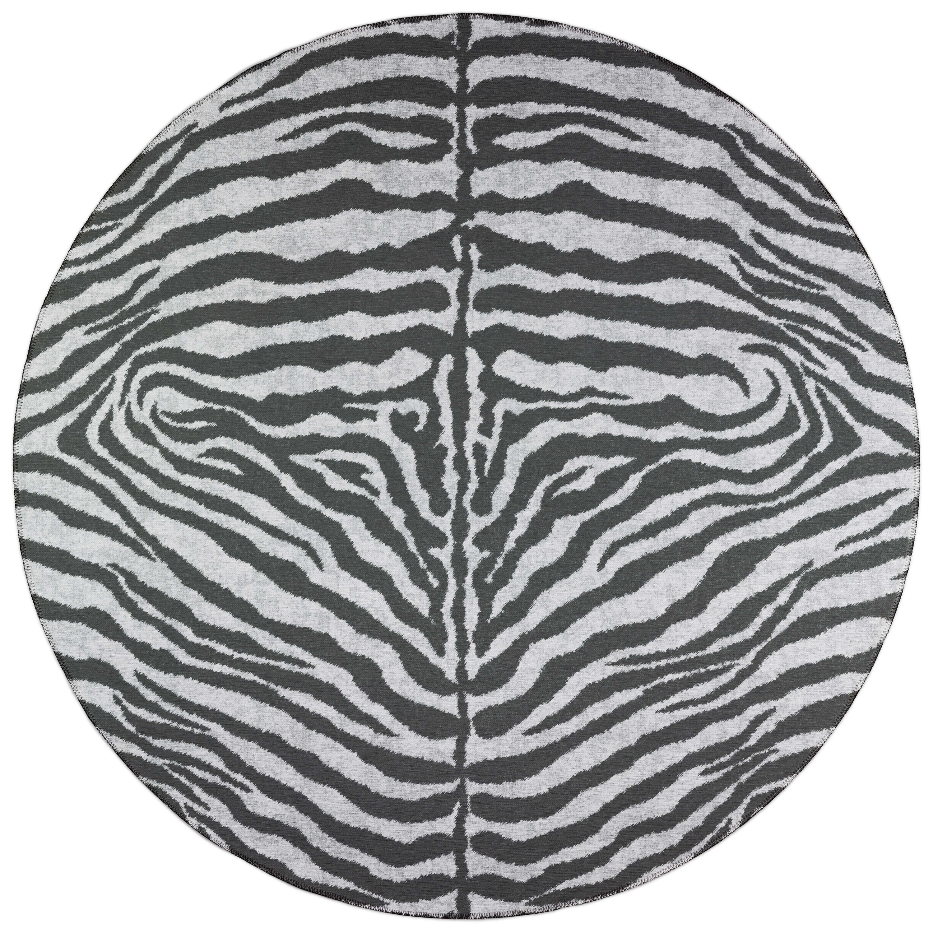 Addison Rugs ASF31GR8RO Safari 8 x 8 (ft) Chenille Grey Round Indoor/Outdoor Animal print Bohemian/Eclectic Area rug