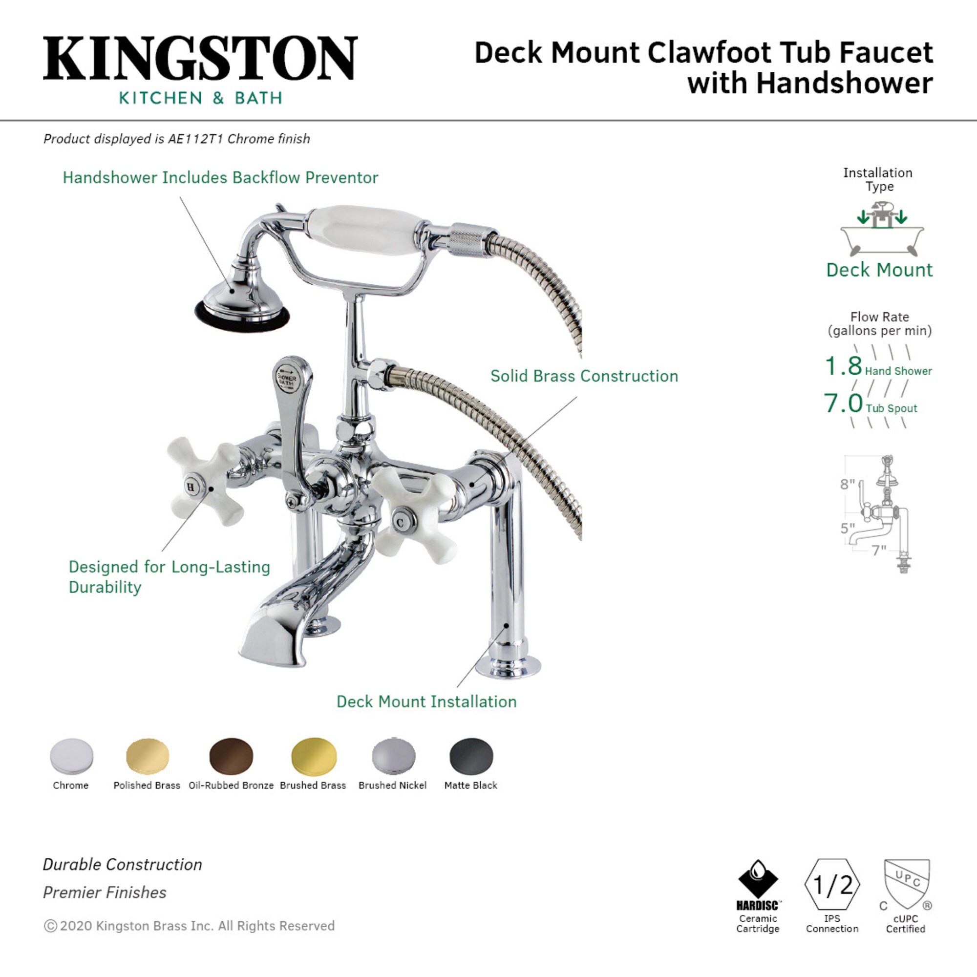 Kingston Brass WLAE111T7 Roman-Tub-Faucets - View #3