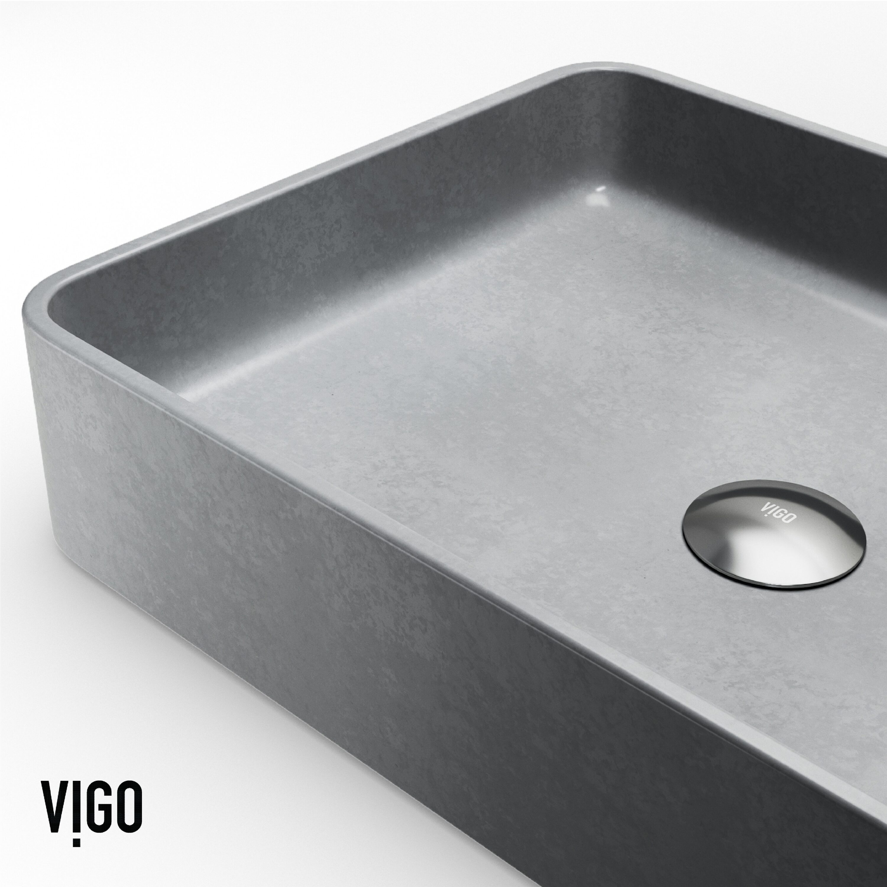 Gray Concrete Rectangular Vessel Bathroom Sink, 19" x 14"