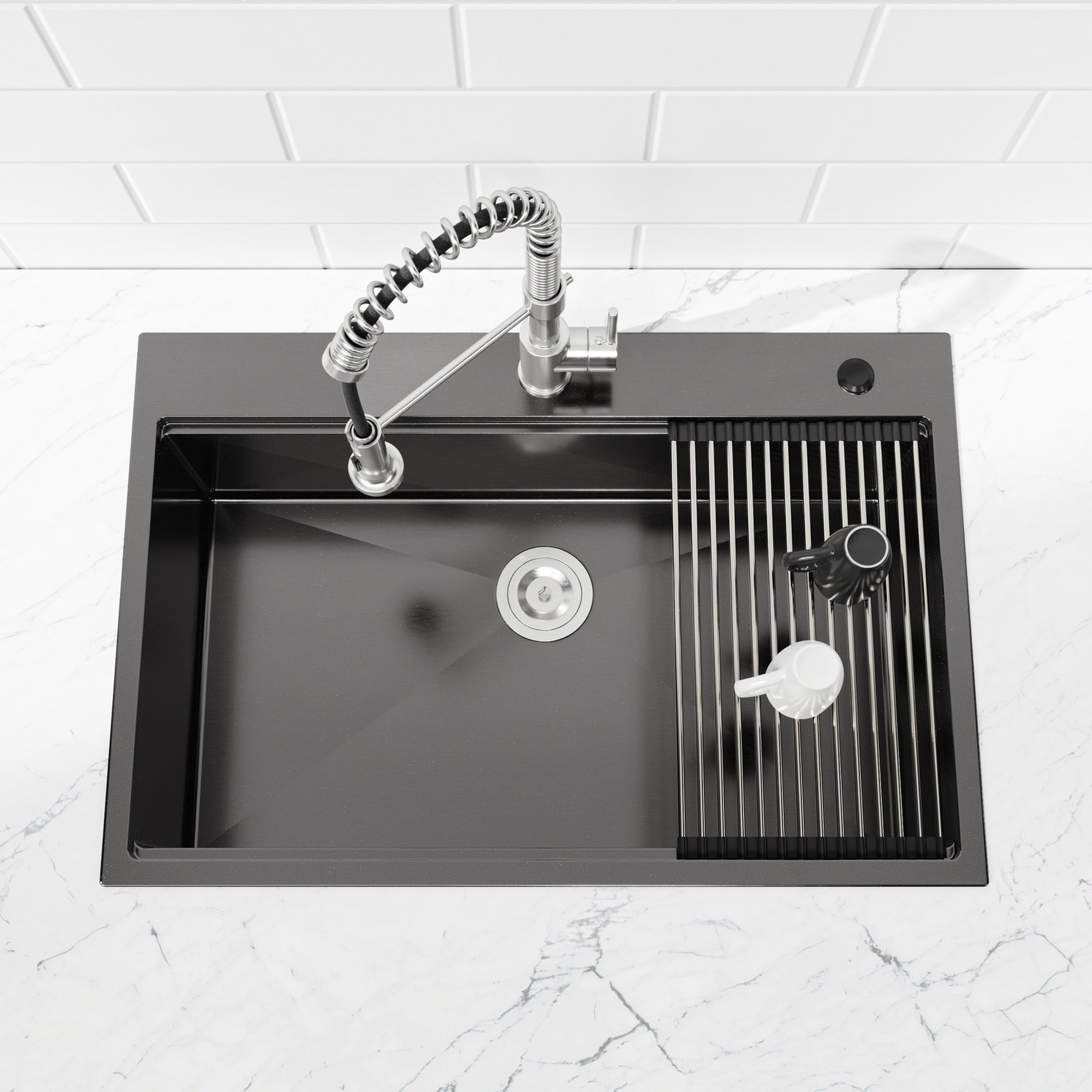 IAK 33 inch x 22 inch Black Brushed Stainless Steel Kitchen Sink with Handmade Craftsmanship and X-Shaped Drainage