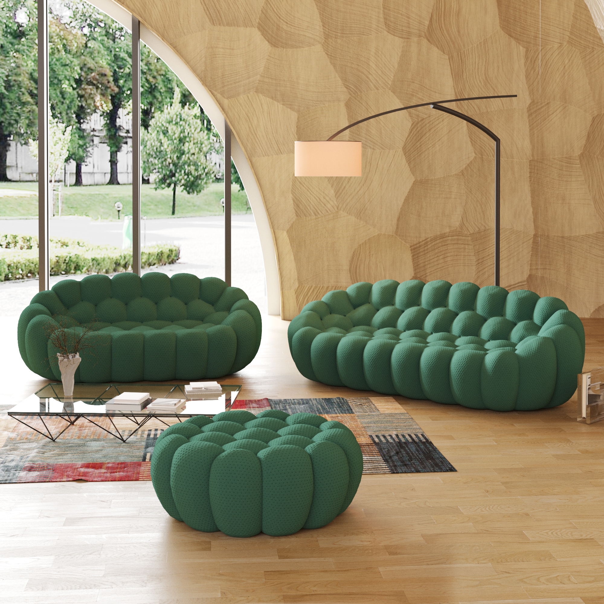 BuotiqHom DH-SF234-133GN Casual 3 -Piece Polyester/Polyester blend Green Living Room Set