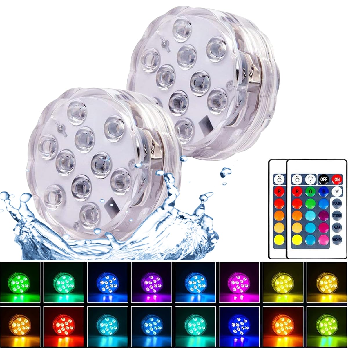 Vrbgify  2 Pack Submersible LED Lights Waterproof Pool Lights with Remote Control 16 Colors for Aquarium Bath Hot Tub Party Decor IP68