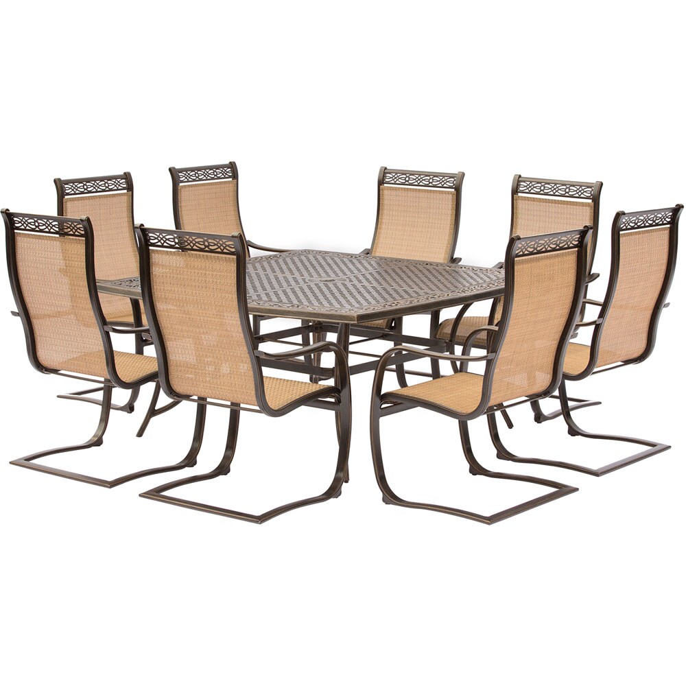 Hanover MANDN9PCSQSP Manor 9-Piece Bronze Patio Dining Set with 8 C-spring Chairs