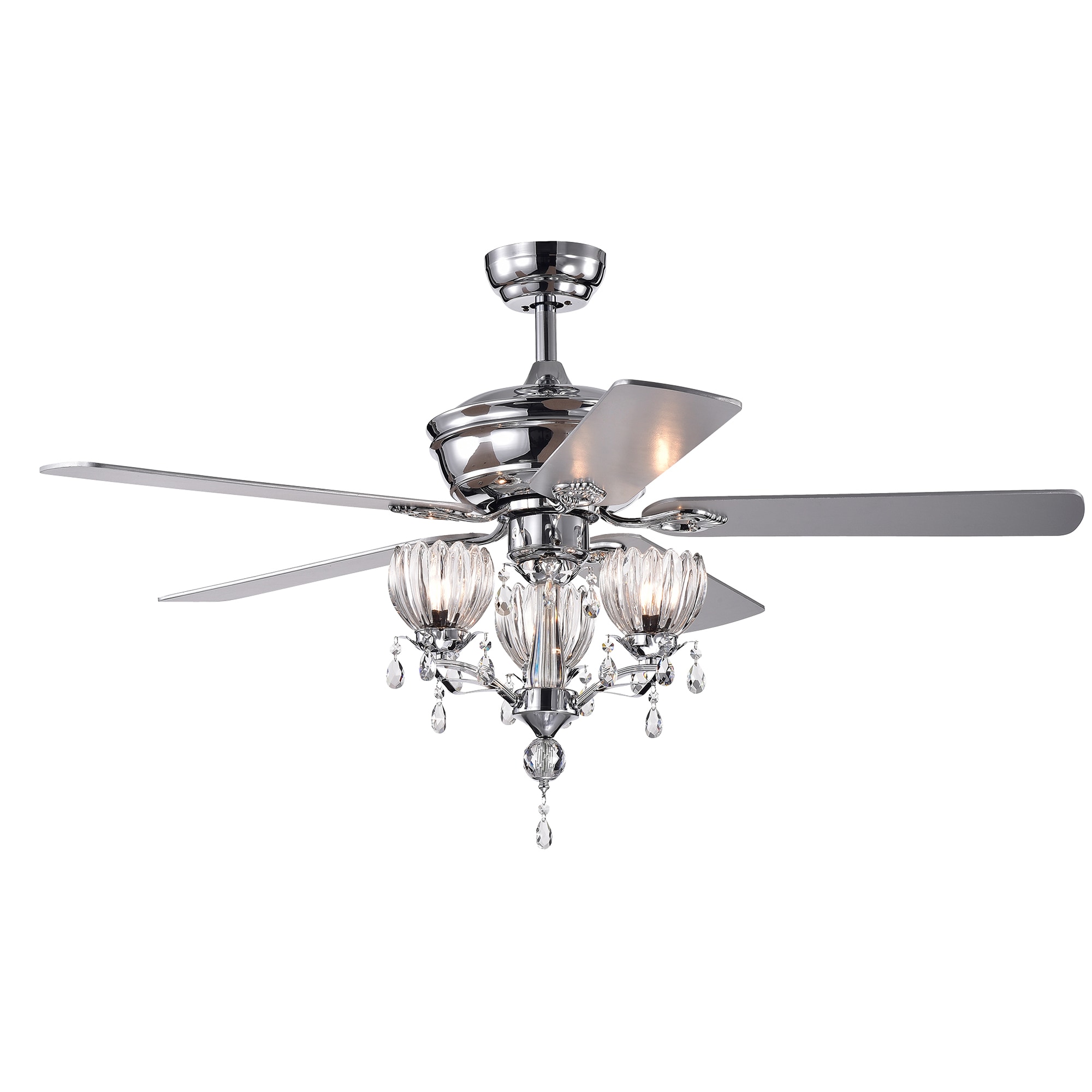 Home Accessories Inc CFL-8394REMO/CH 52-in Chrome with Plywood Blades Chandelier Ceiling Fan With Light - Remote Included ( 5 -Blade )