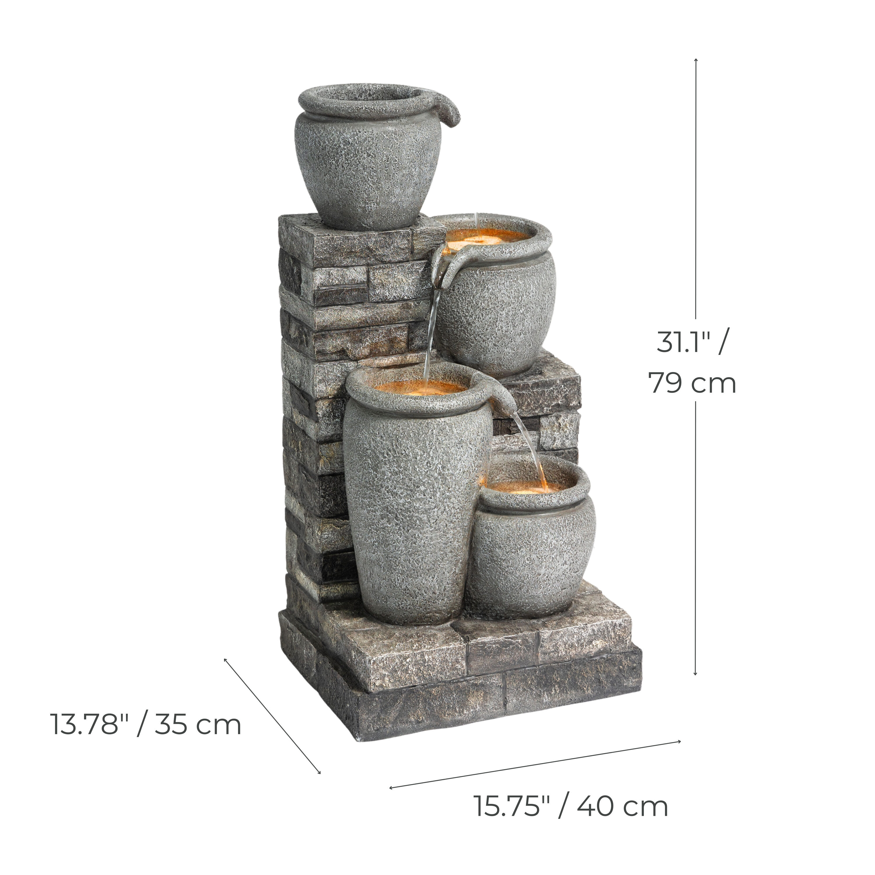 Gray Solar Powered 4-Tier Cascading Bowl Outdoor Water Fountain
