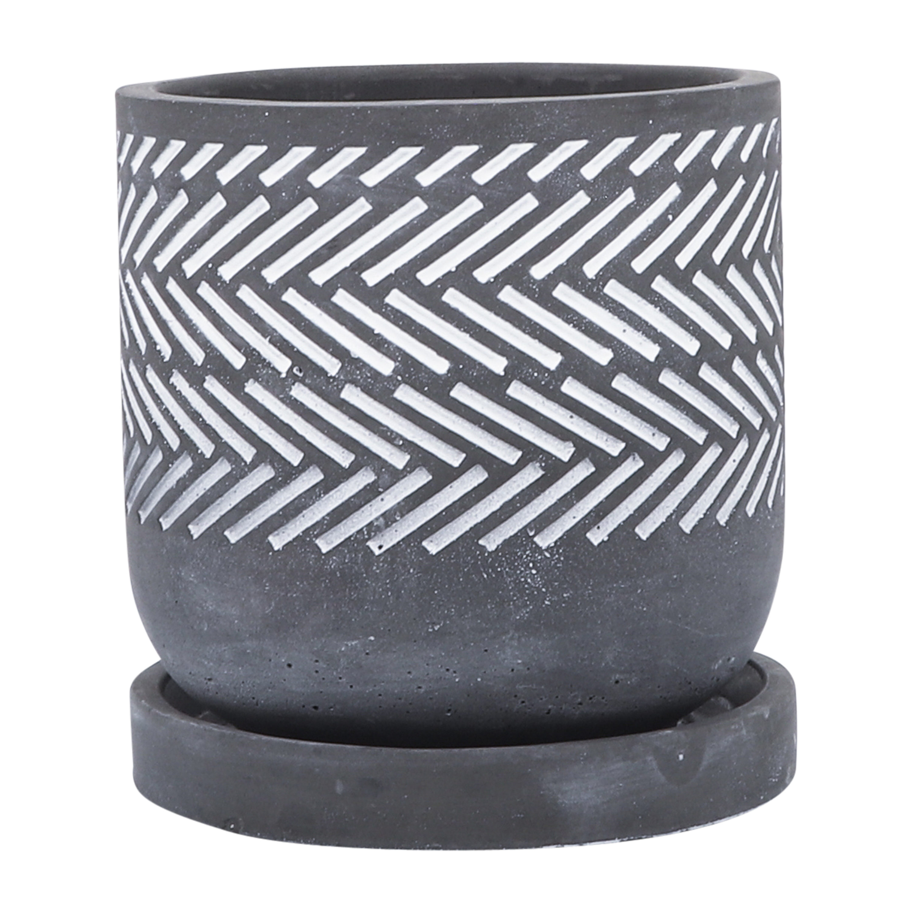 Sagebrook Home 14773-07 Round 6.0-Inches W Small Gray Cement Indoor/Outdoor Planter with Drainage Holes Attached Saucer