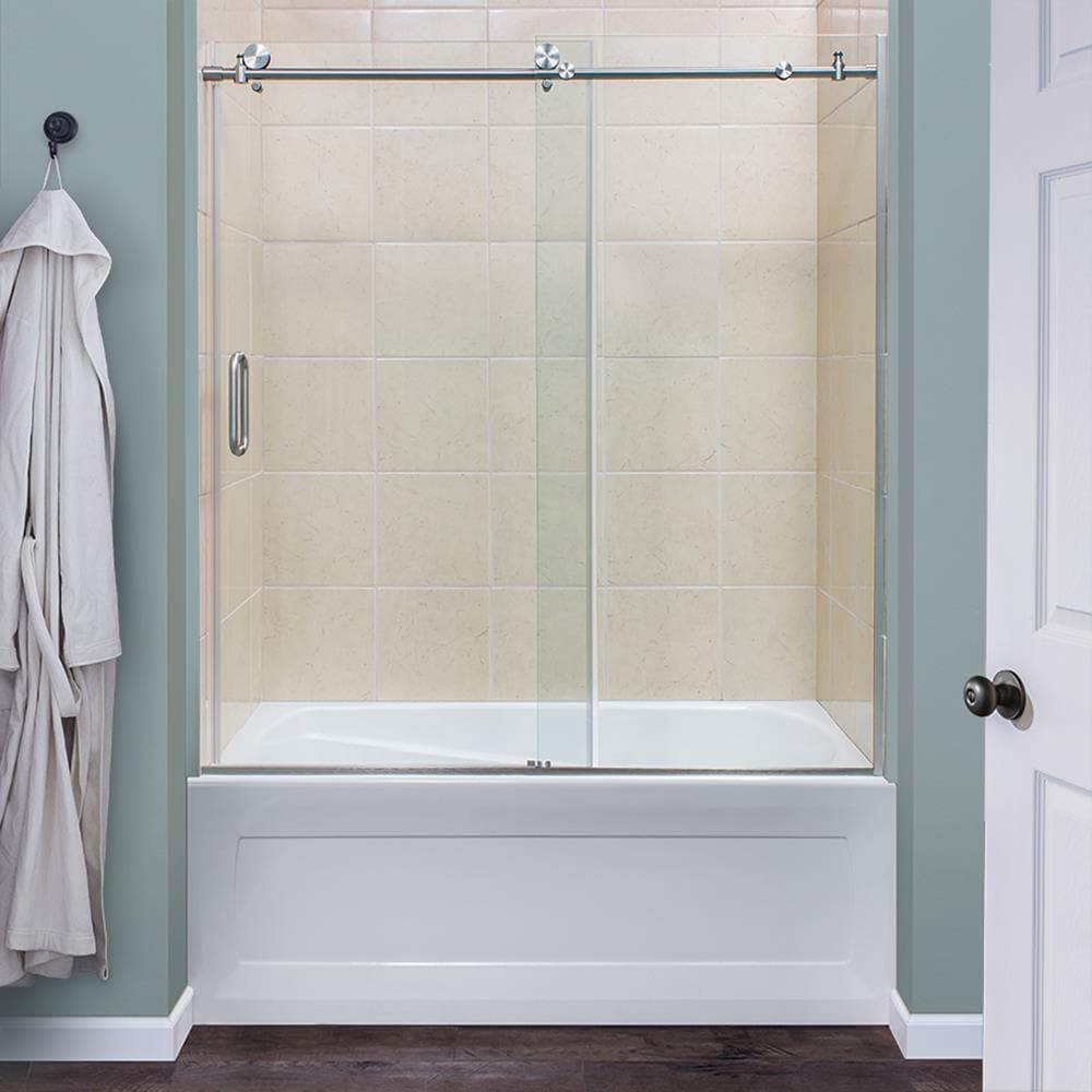 CRAFT + MAIN MRRL6062-CL-BN Marina Brushed Nickel 60-in W x 62-in H Semi-frameless Sliding Bathtub door