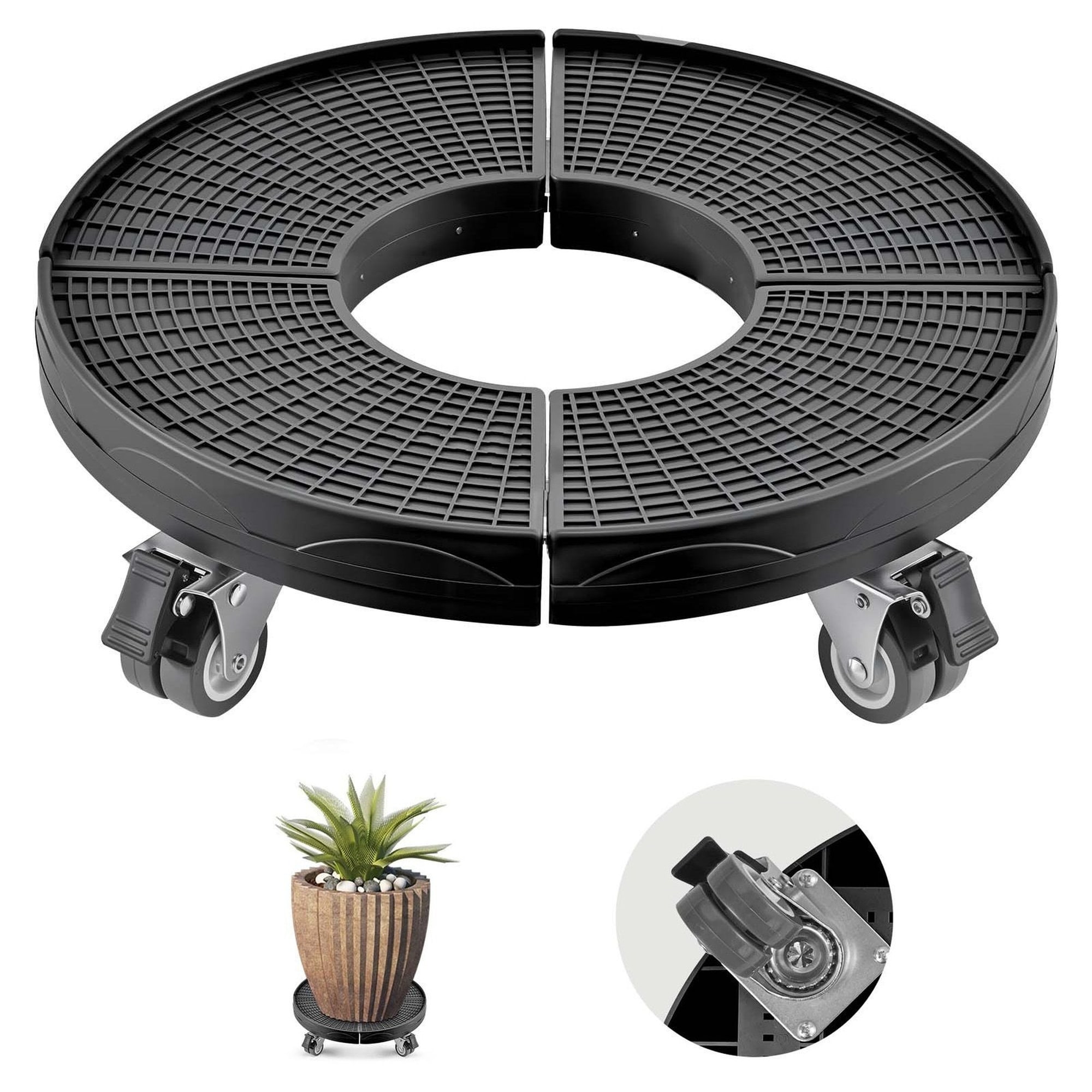 Angel Sar - Heavy Duty Black Plant Caddy with 4 Lockable Wheels 440lbs Capacity Adjustable 15 to ...