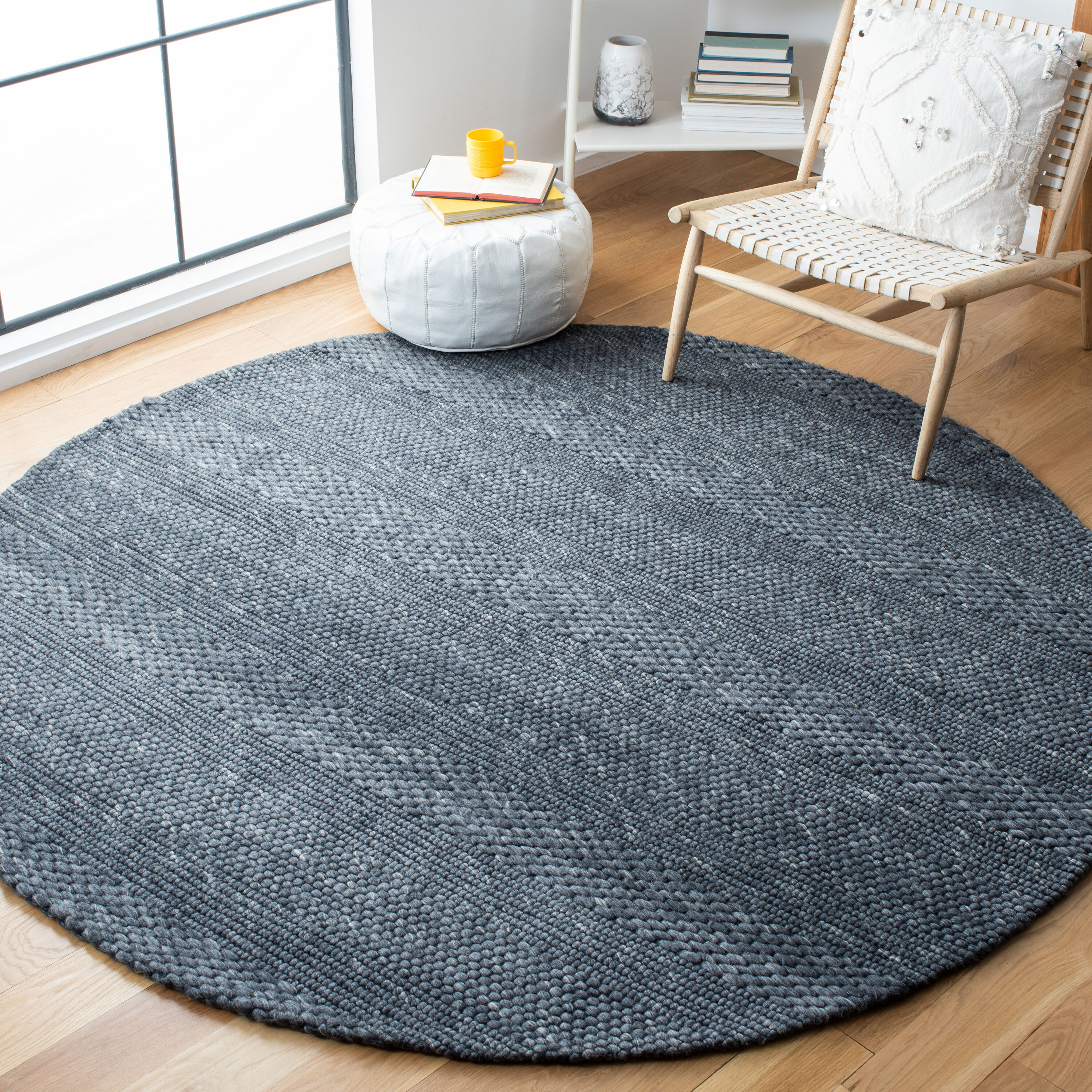  Marbella 556 Charcoal Contemporary 7ft x 7ft Round Rug