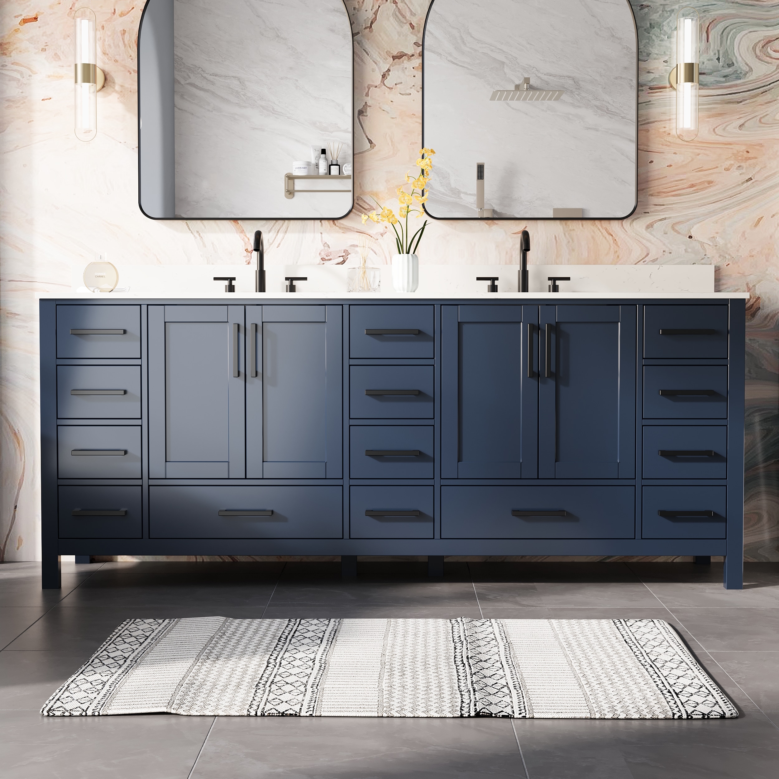Forclover Solid Wood Bath Vanity with Undermount Sink and White Cultured Marble Top (Fully Assembled)