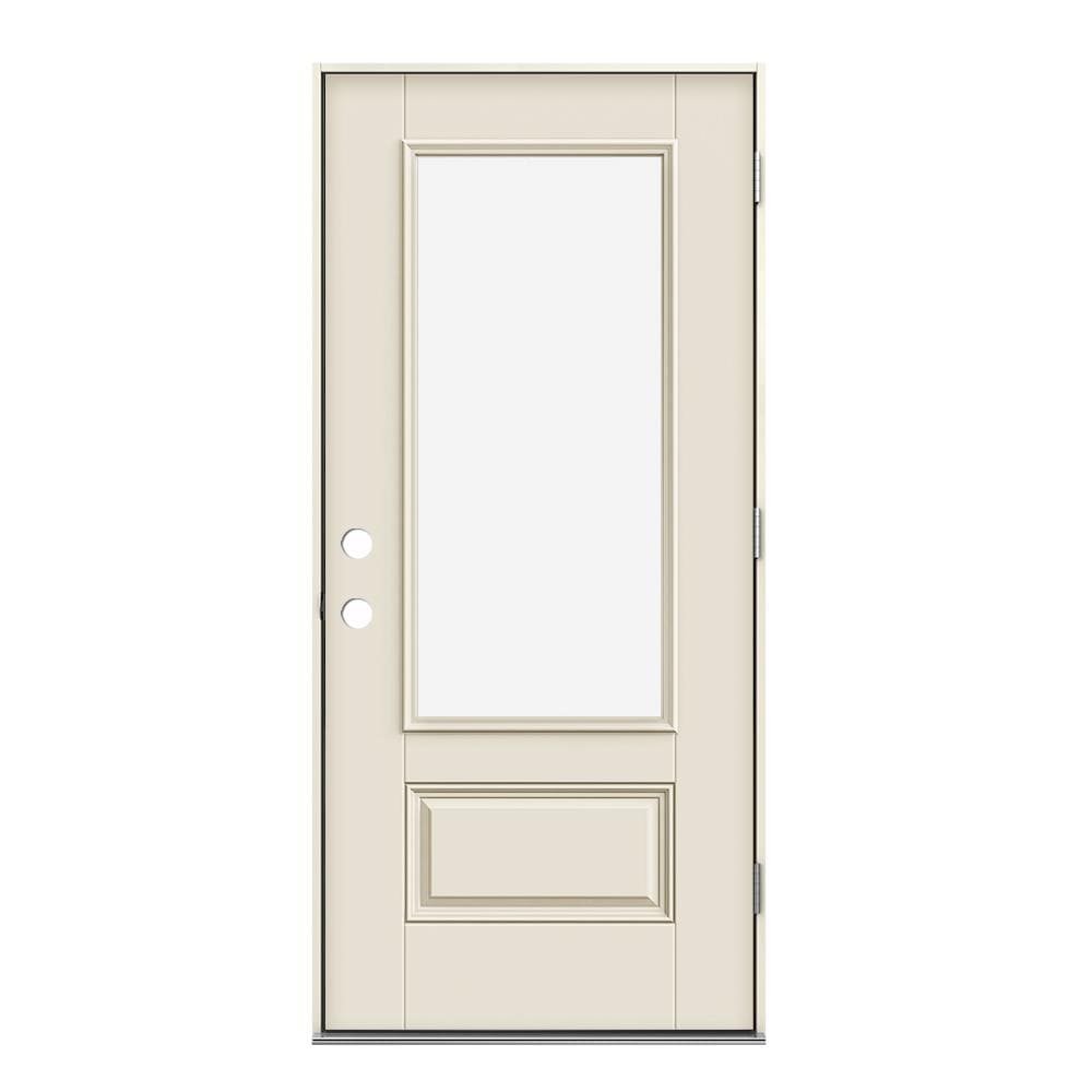 JELD-WEN LOWOLJW230900043 36-in x 80-in Fiberglass 3/4 Lite Left-Hand Outswing Primed White Primed Prehung Single Front Door Insulating Core