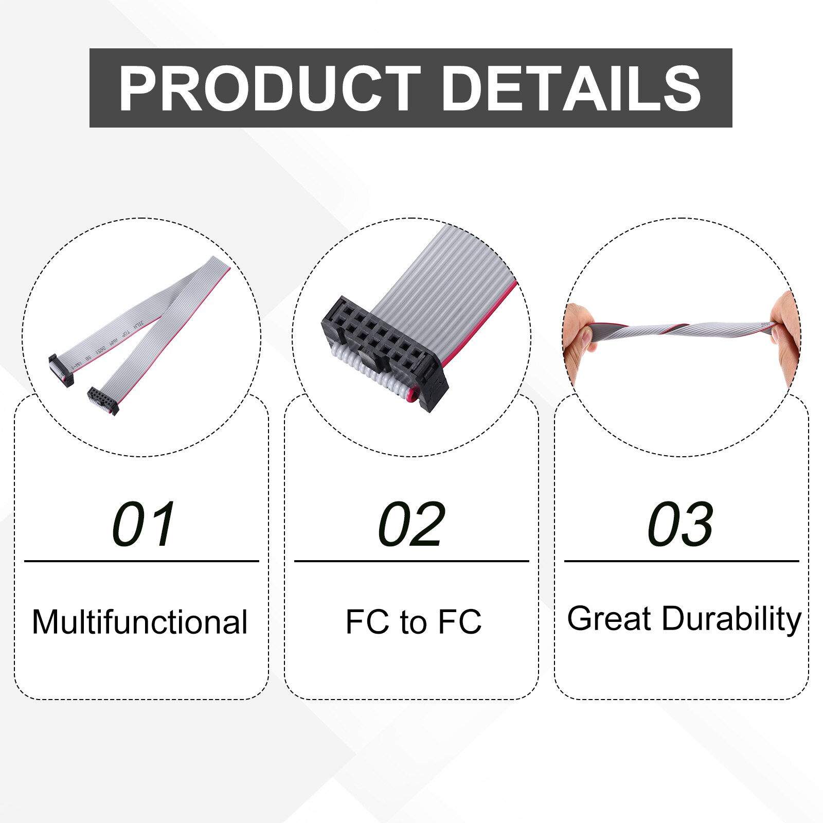 Unique Bargains 4pcs IDC Flat Ribbon Cable 2.54mm Pitch 17mm Width 30cm ...