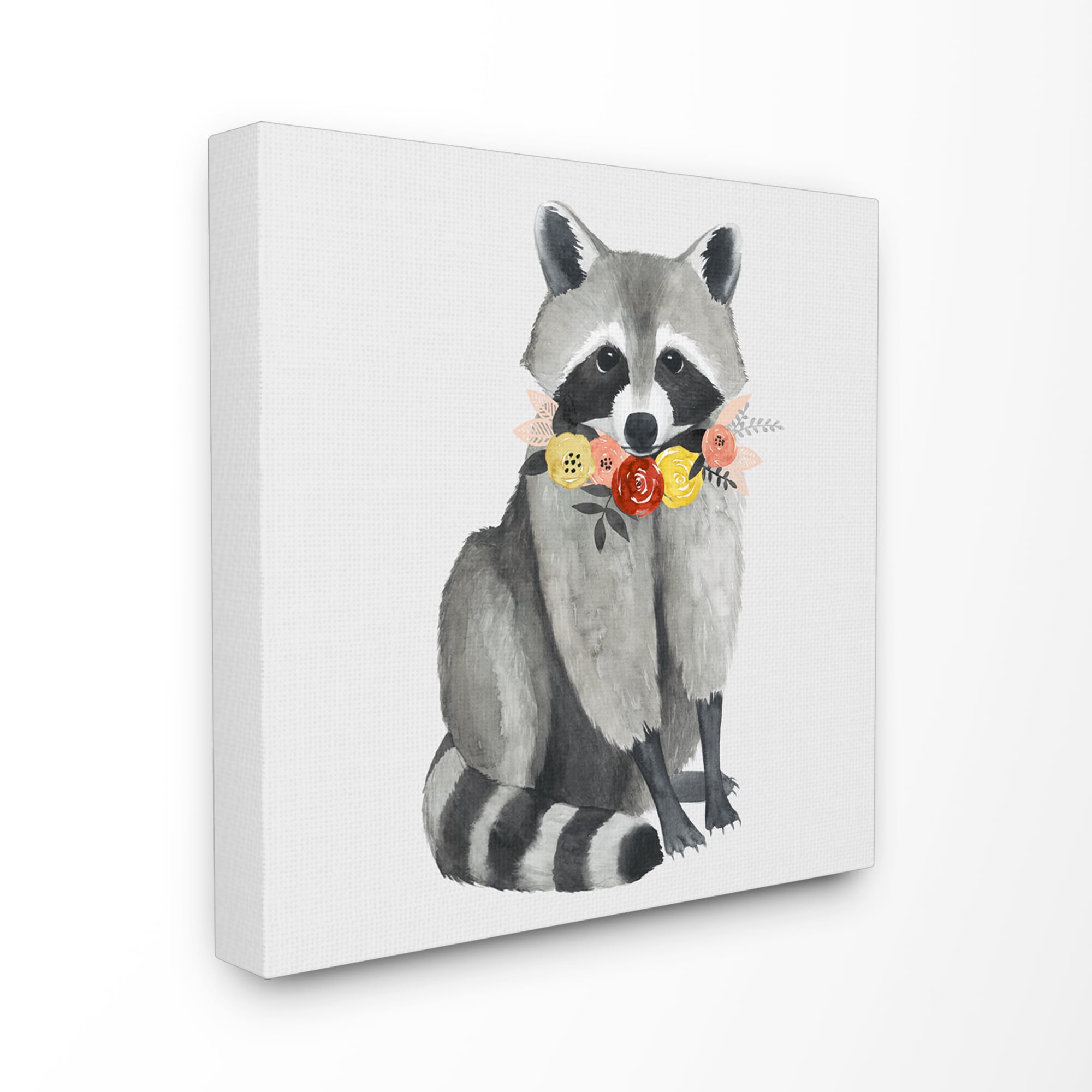 Stupell Industries AAP-166-CN-17X17 Sitting Pretty Raccoon with Flower Garland Grace Popp 17-in H x 17-in W Animals Print on Canvas