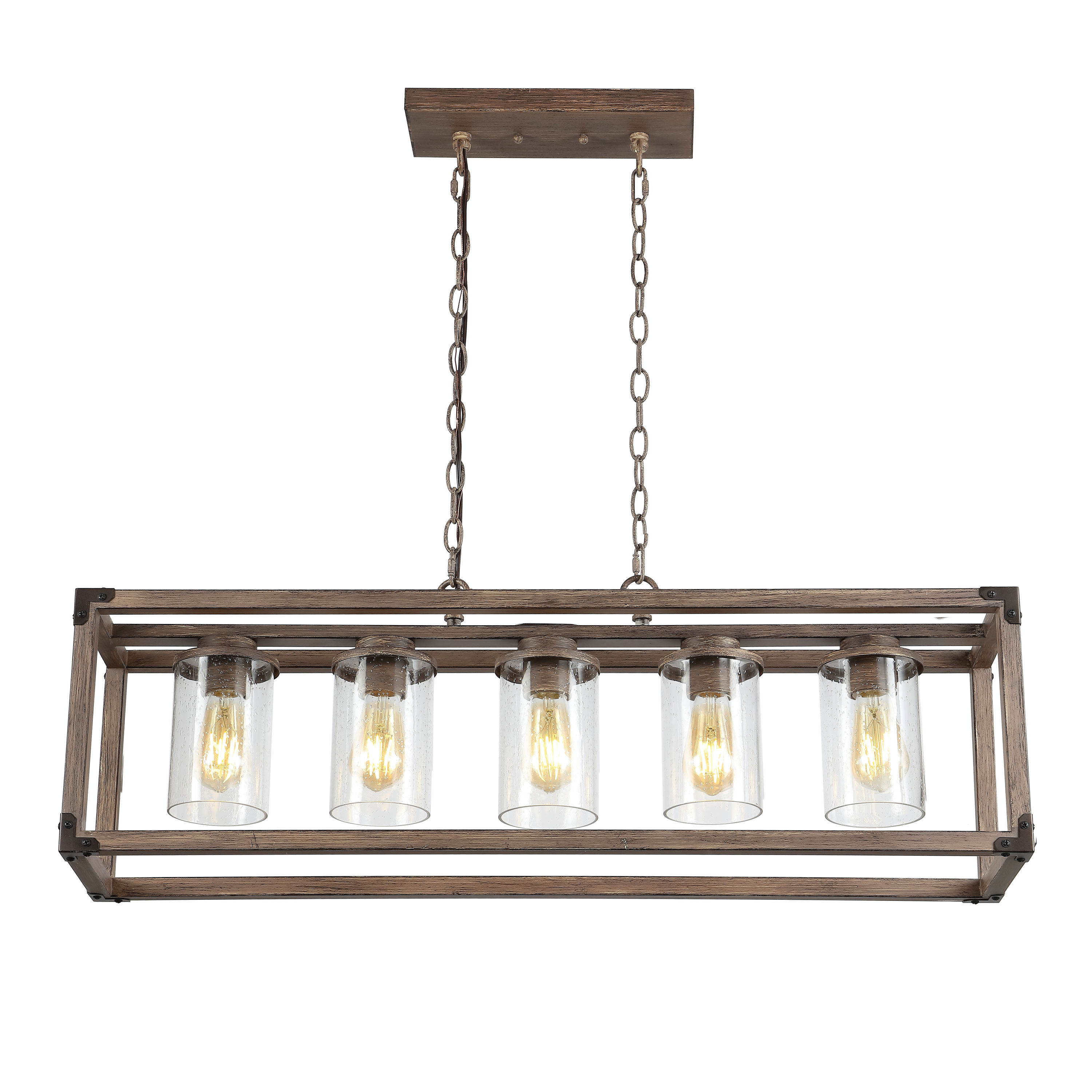 Zeniba 36" Rustic Farmhouse LED Pendant with Seeded Glass - Oil-rubbed Bronze