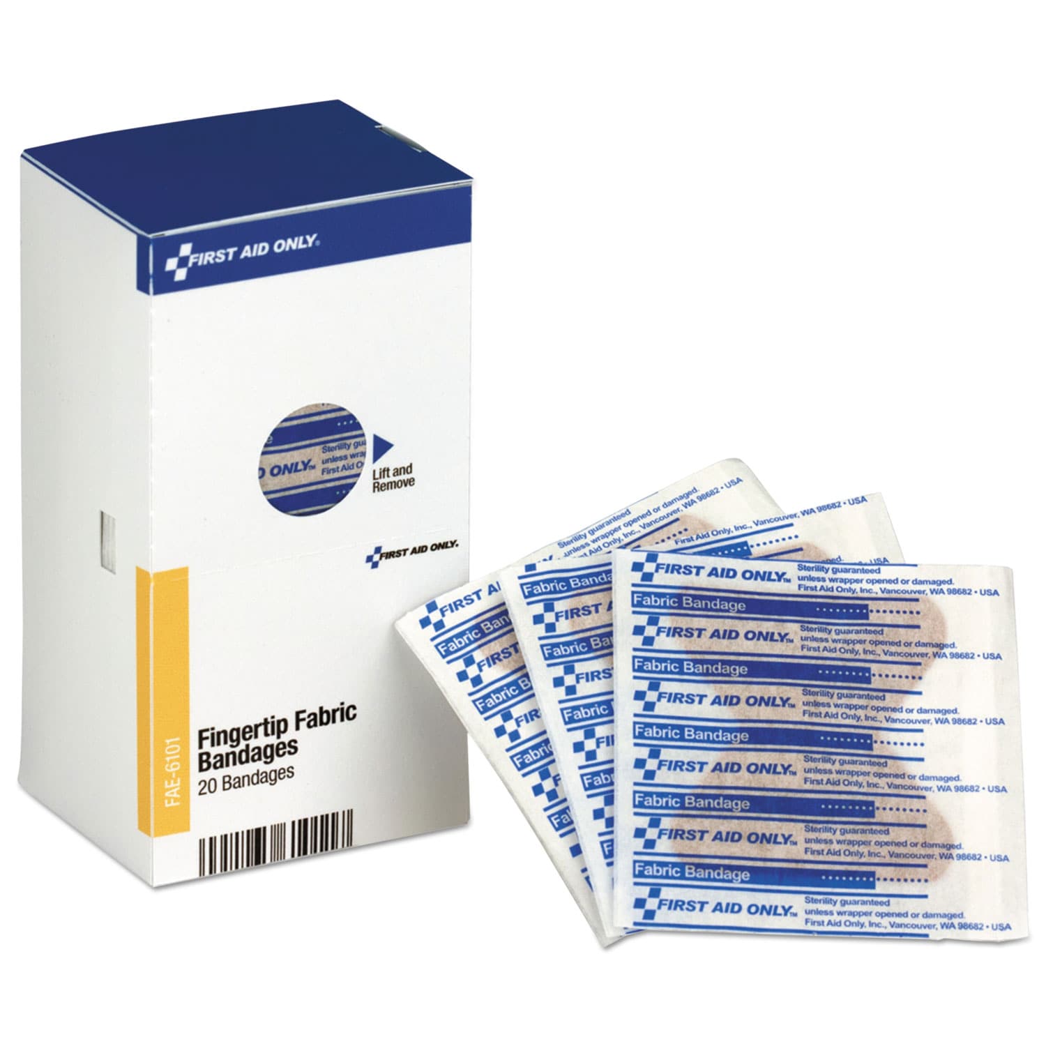 First Aid Only Refill for SmartCompliance General Business Cabinet Fingertip Fabric Bandages 20/Box #FAE-6101