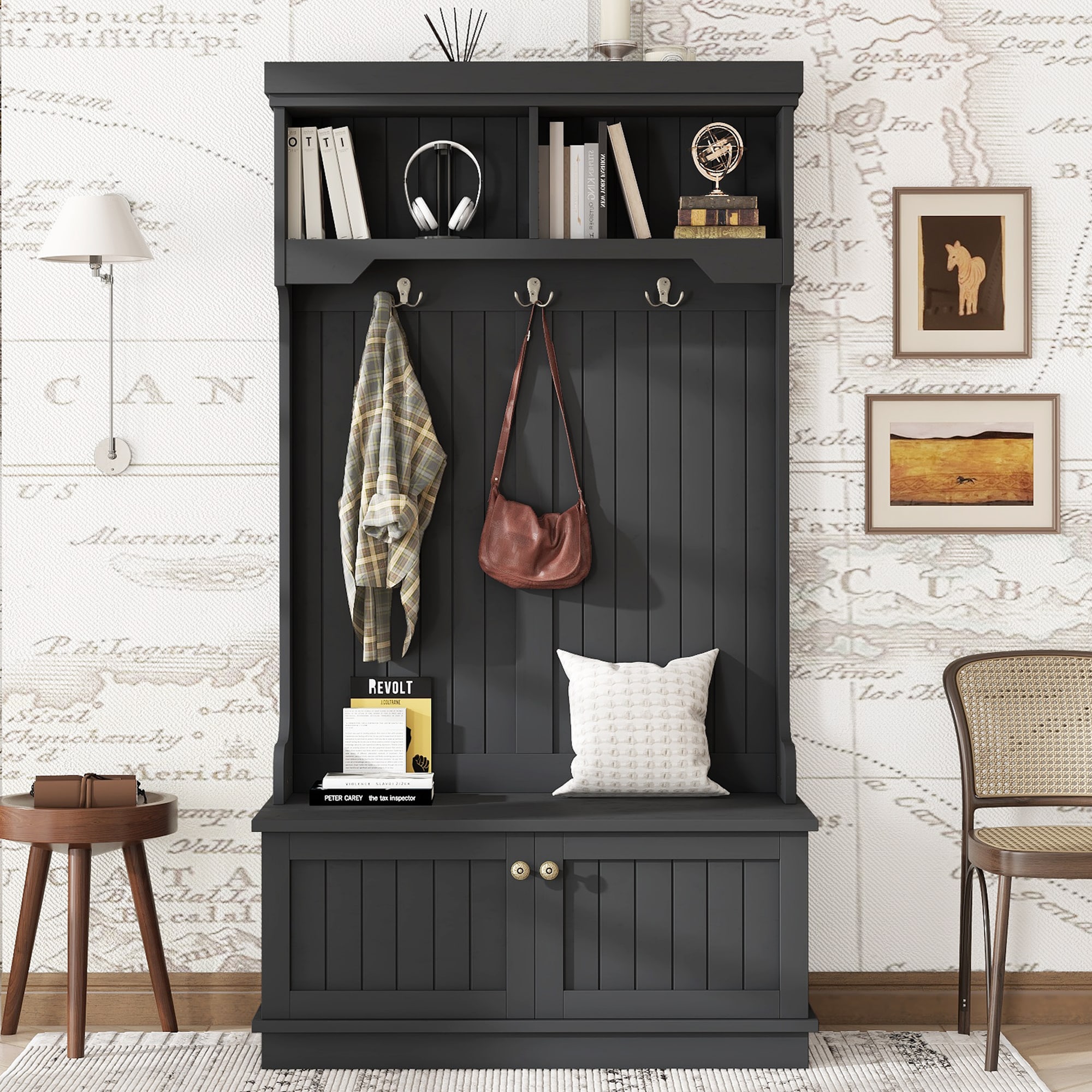 Blisstyle Hall Tree With Storage Shoe Bench For Entryway And Hallway 4 In 1 Design Coat Racks With Hooks For Living Room Black Entryway Shoe Storage Organizer Bench Shoe Shelf Shoe Rack