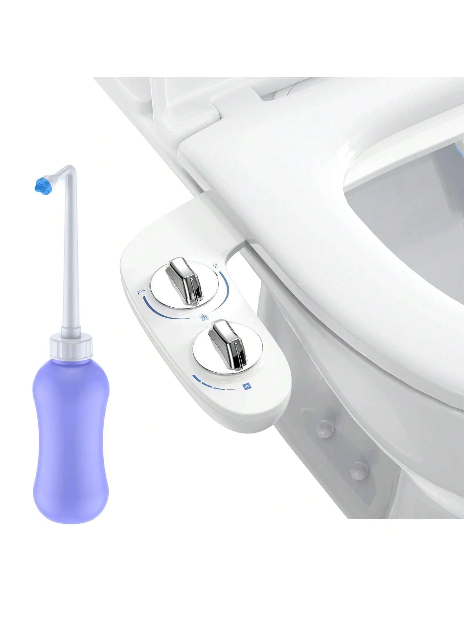 Qeetex CCPHO-0YY0AHA1 Multifunctional Bidet Attachment and Portable Bidet Sprayer for Toilet Non Electric Self Cleaning Dual Nozzle Toilet Bidet Fresh Cold Water Sprayer Bidets for Existing Toilets with Adjustable Pressure Control