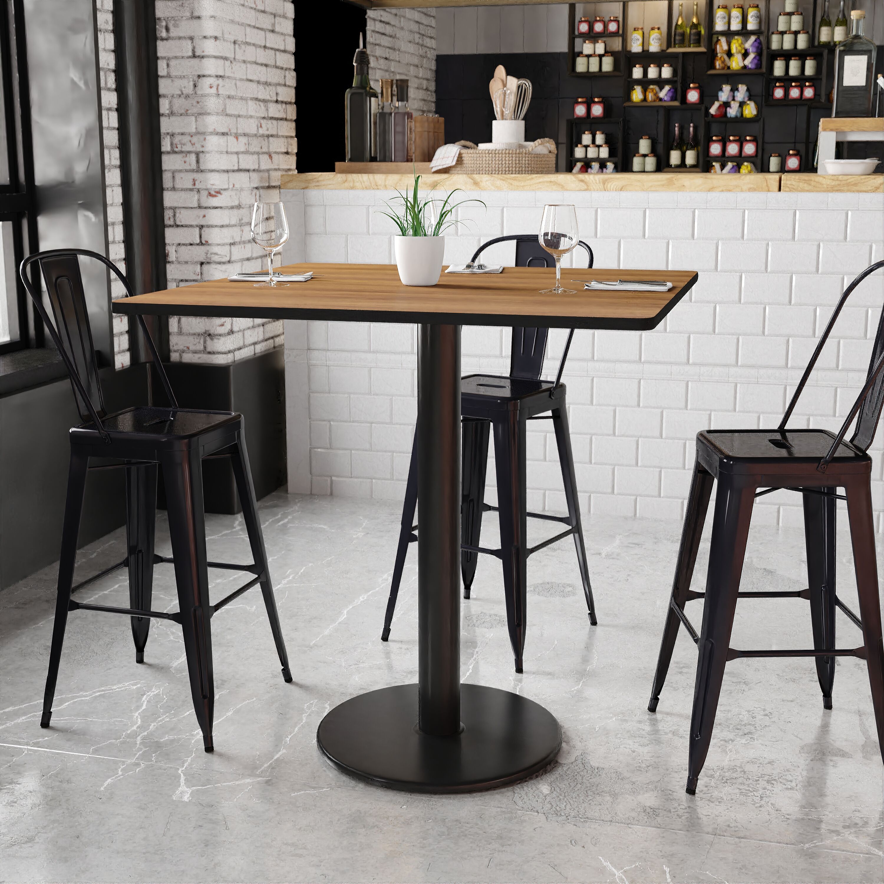 Flash Furniture 889142005803 Walnut Contemporary/Modern Bar Table, Wood veneer with Black Metal Pedestal Base 42-in L x 43.13-in H