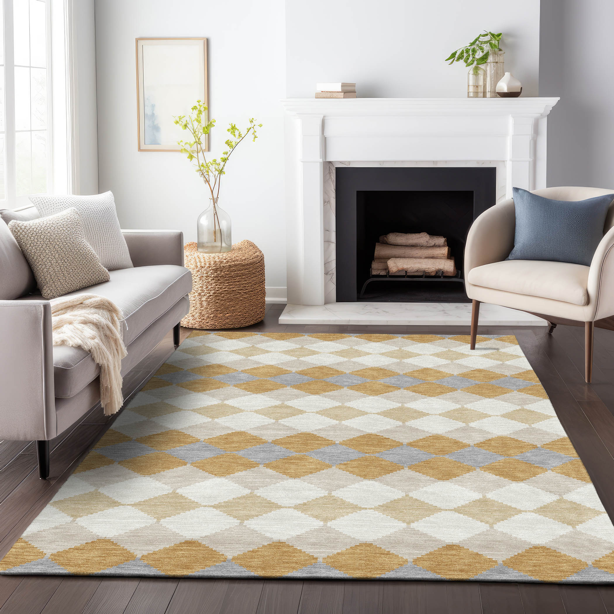 Addison Rugs ACN1007GO5X8 Chantille ACN1007GO 5 x 7 (ft) Polyester Gold Rectangular Indoor/Outdoor Geometric Machine washable Area rug