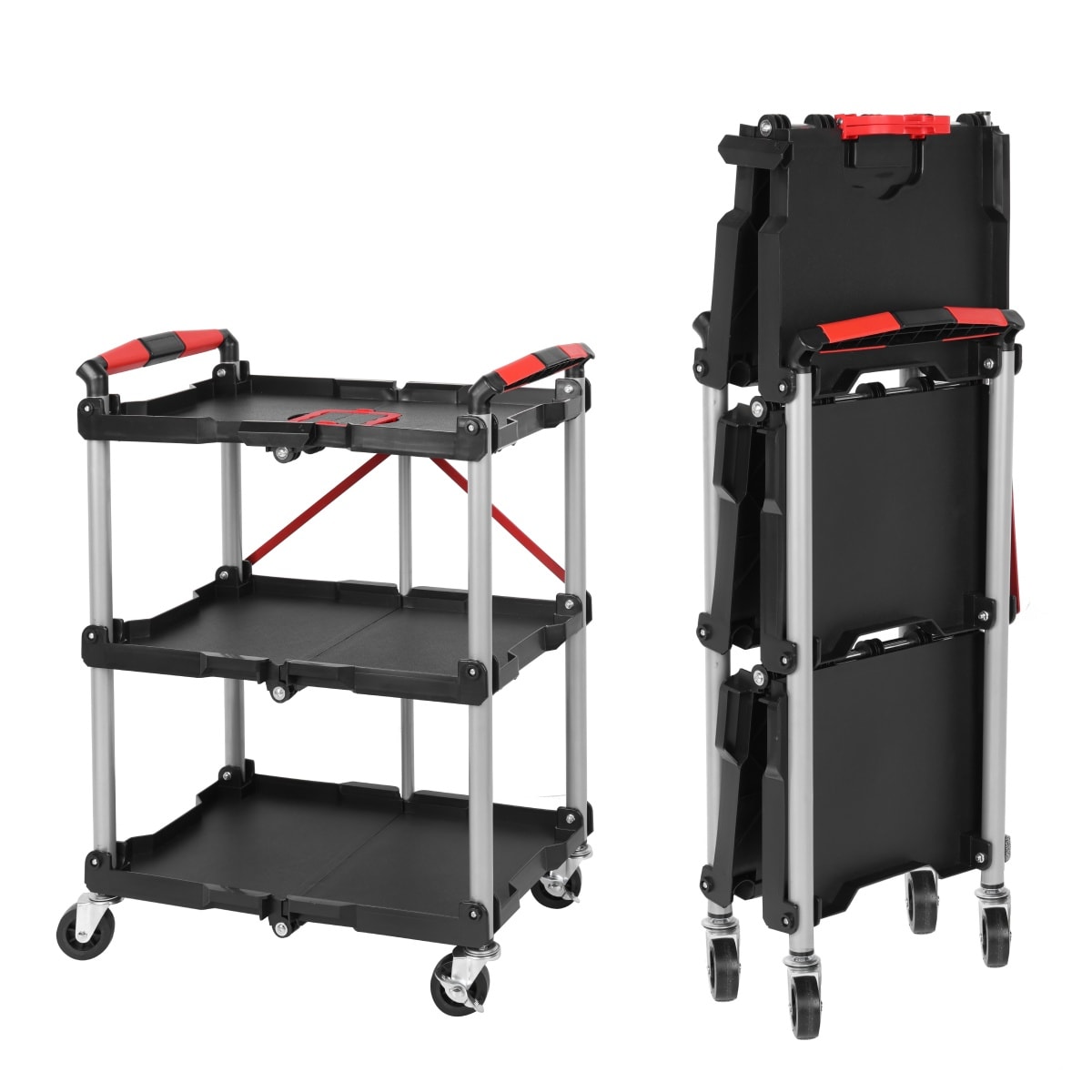 Loheer 3 Shelf Heavy Duty Plastic Rolling Cart 14.96-in W Foldable Utility Cart with 360 Swivel Wheels for Garage #W2660P368611