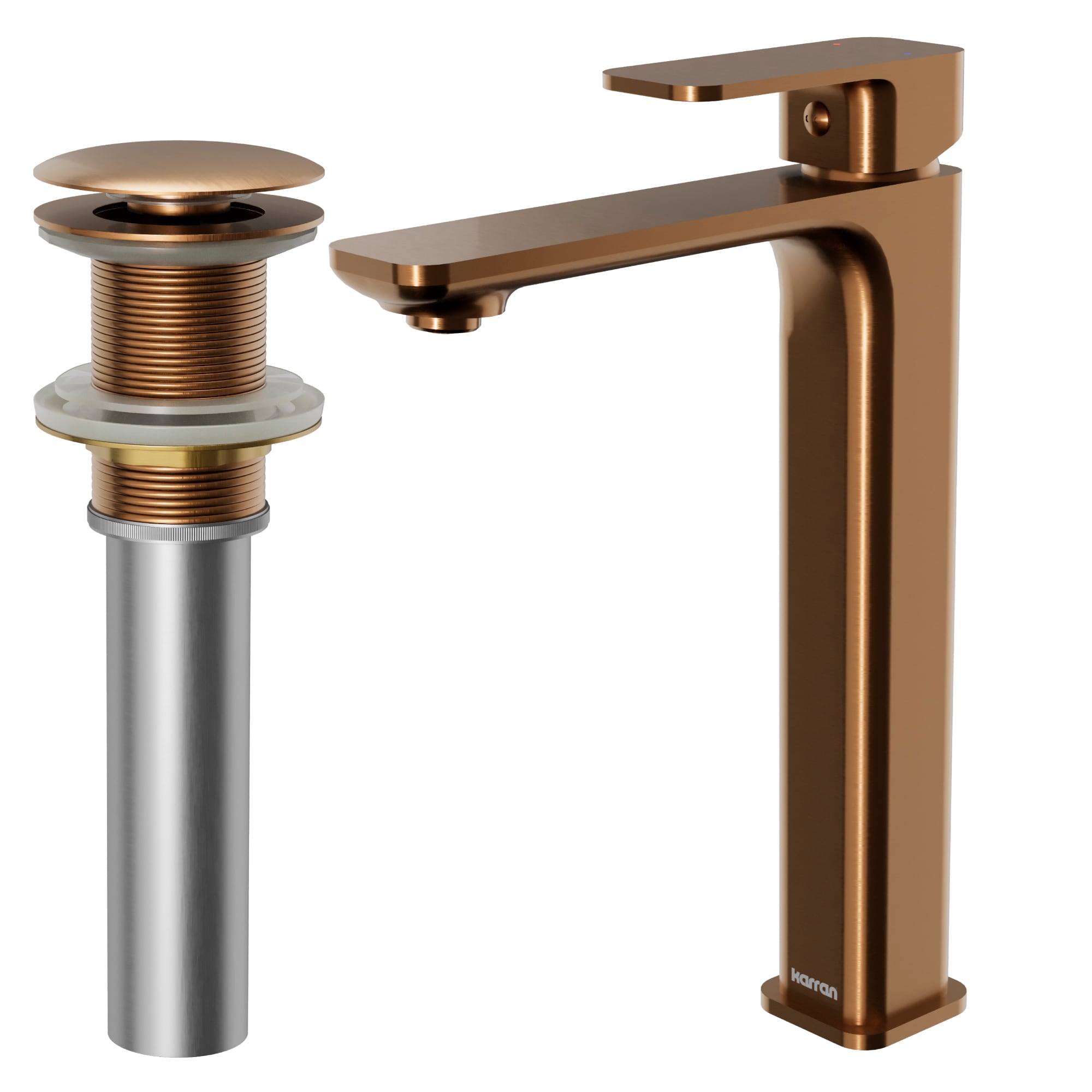 Karran KBF512BC Venda Brushed Copper Vessel 1-handle WaterSense Low-arc Residential Handle Bathroom Sink Faucet with Drain
