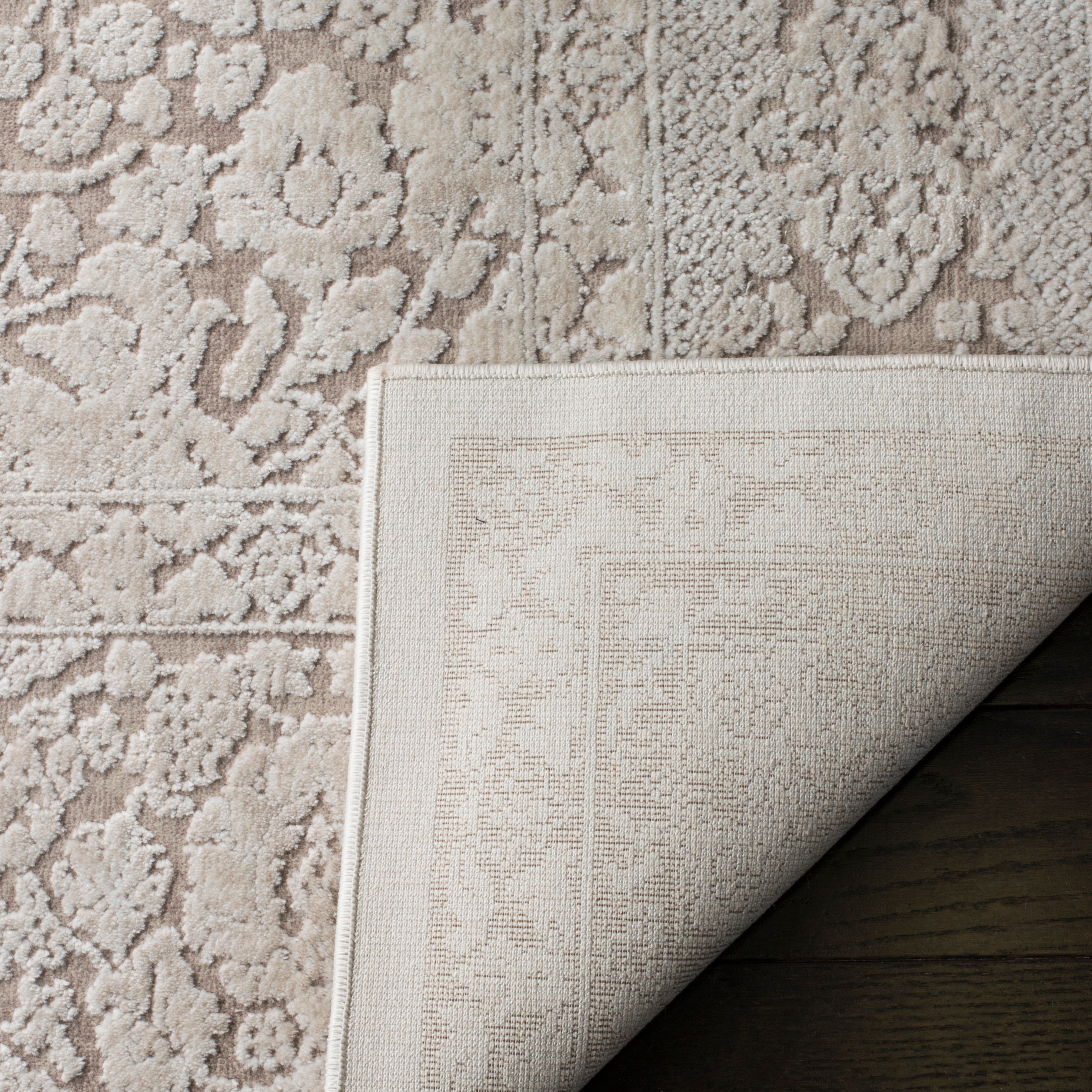 Beige Cream Cotton Synthetic 5'1" x 7'6" Area Rug