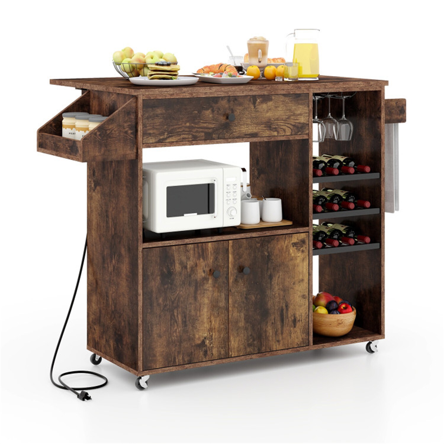 BABOOM Black Mdf Base with Wood Top Rolling Kitchen Island (17.72-in x 43.31-in x 33.27-in)