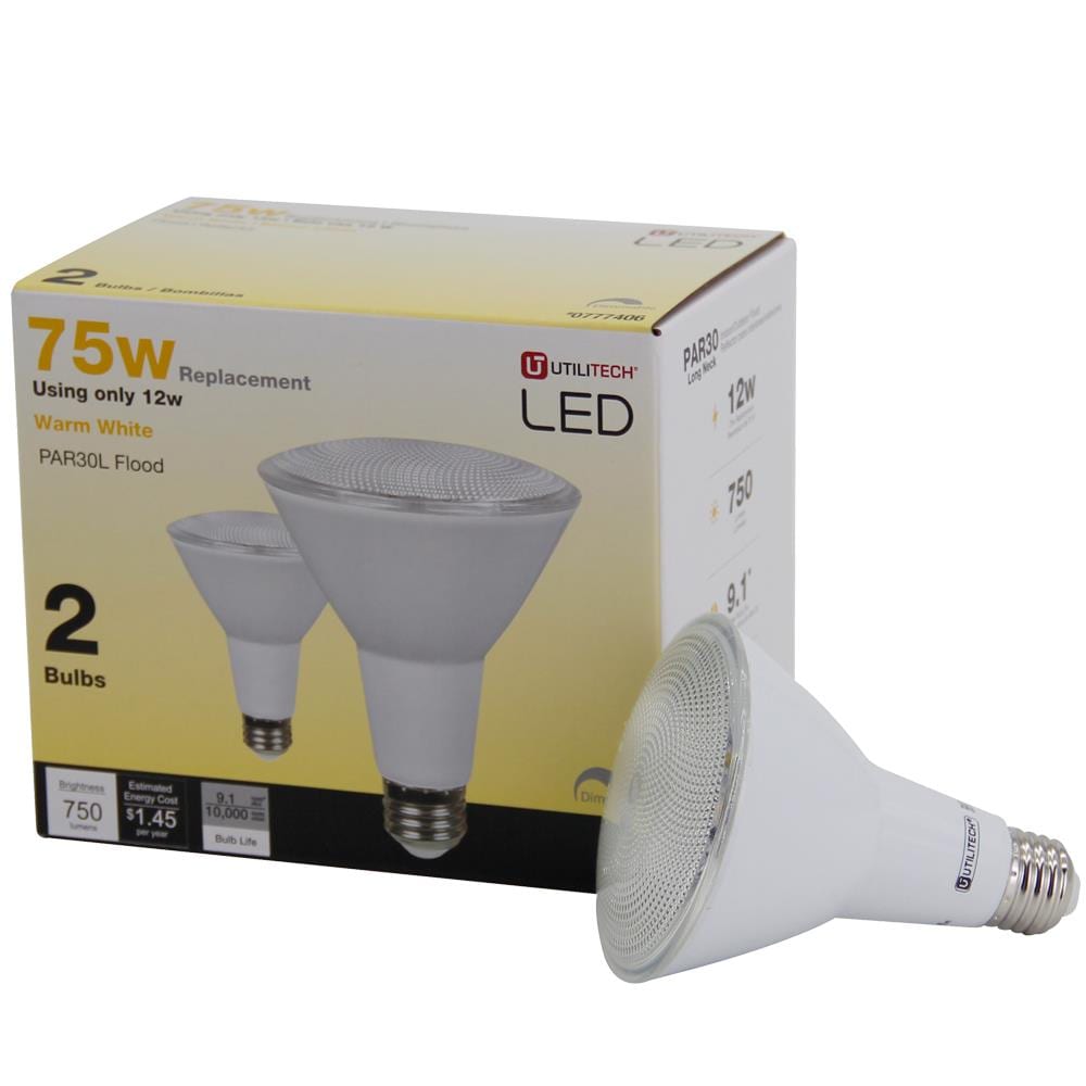 Utilitech 75-Watt EQ PAR30 longneck Warm White Medium Base (e-26) Dimmable LED  Light Bulb (2-Pack) at