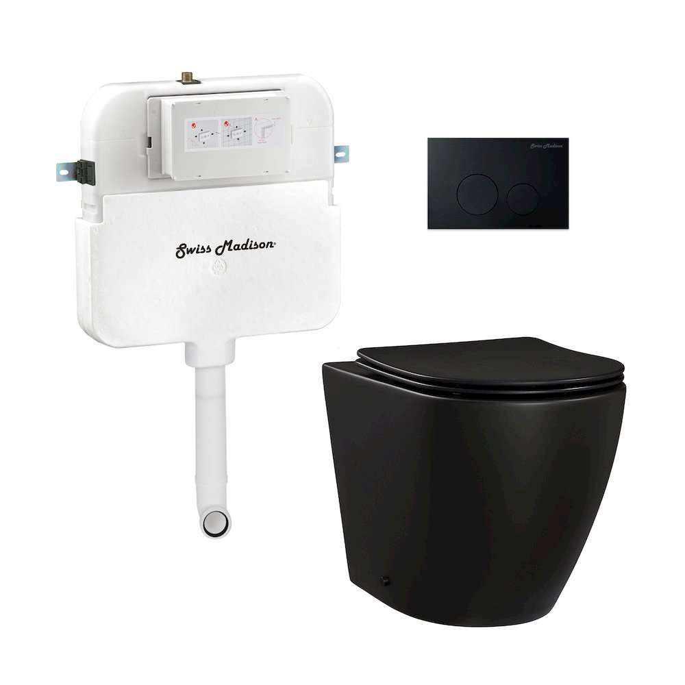 Swiss Madison - Back-to-Wall Toilet Bundle Dual Flush Matte Black Black Flush Plate