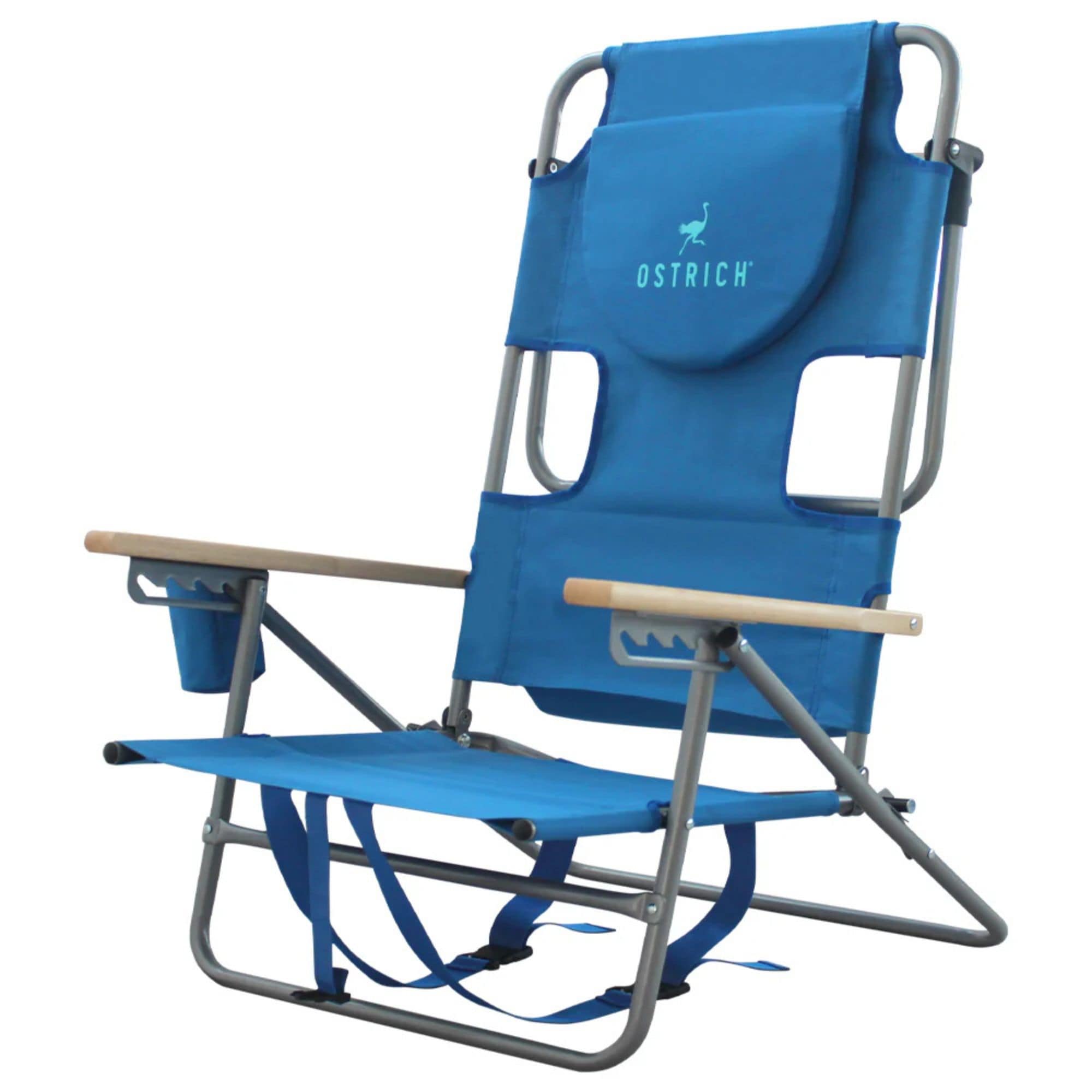 Ostrich CFDBP-7000B Midsize Face Down Backpack Beach Chair with Face Hole and Cup Holder Blue