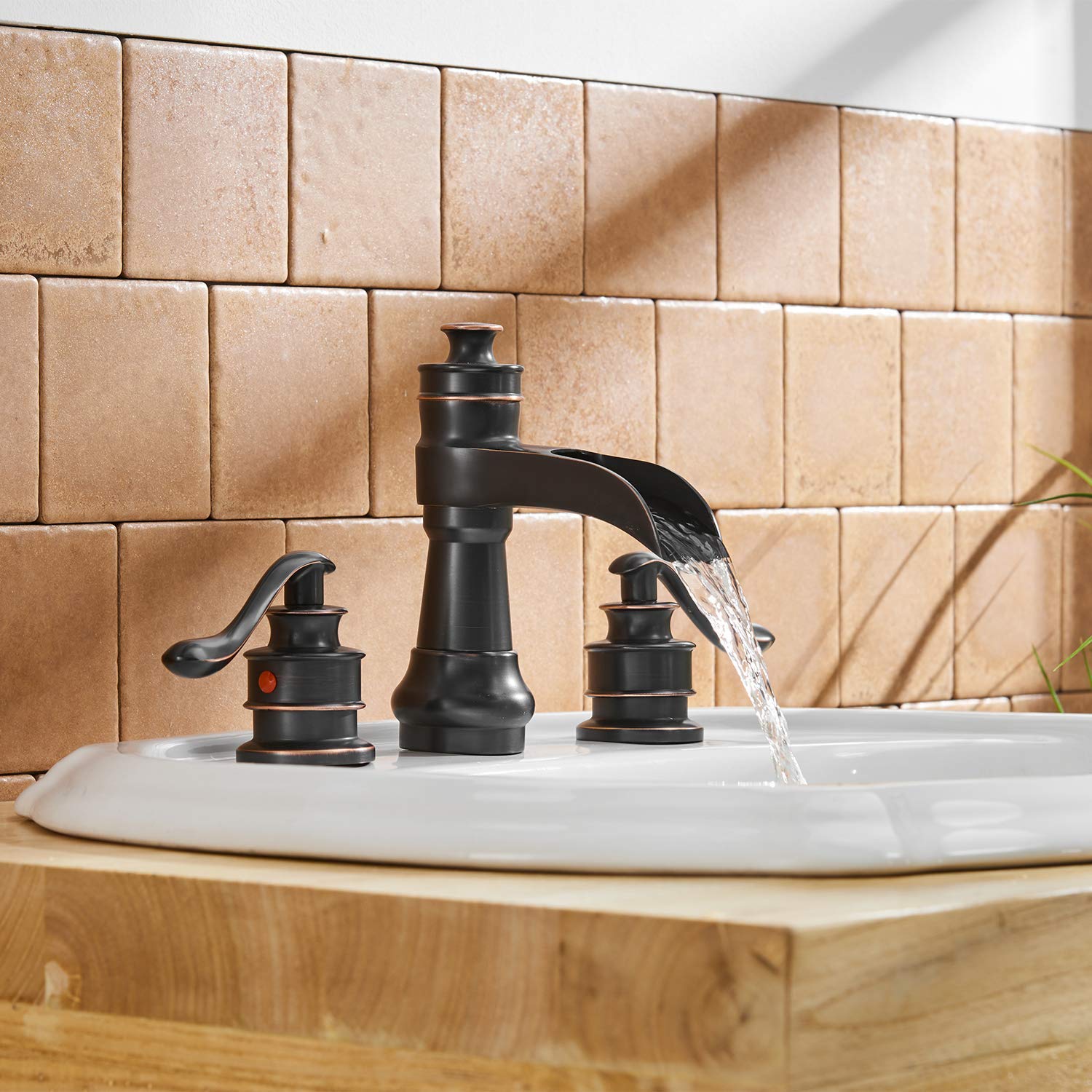 Oil-Rubbed Bronze 8-Inch Waterfall Widespread 2-Handle Bathroom Faucet