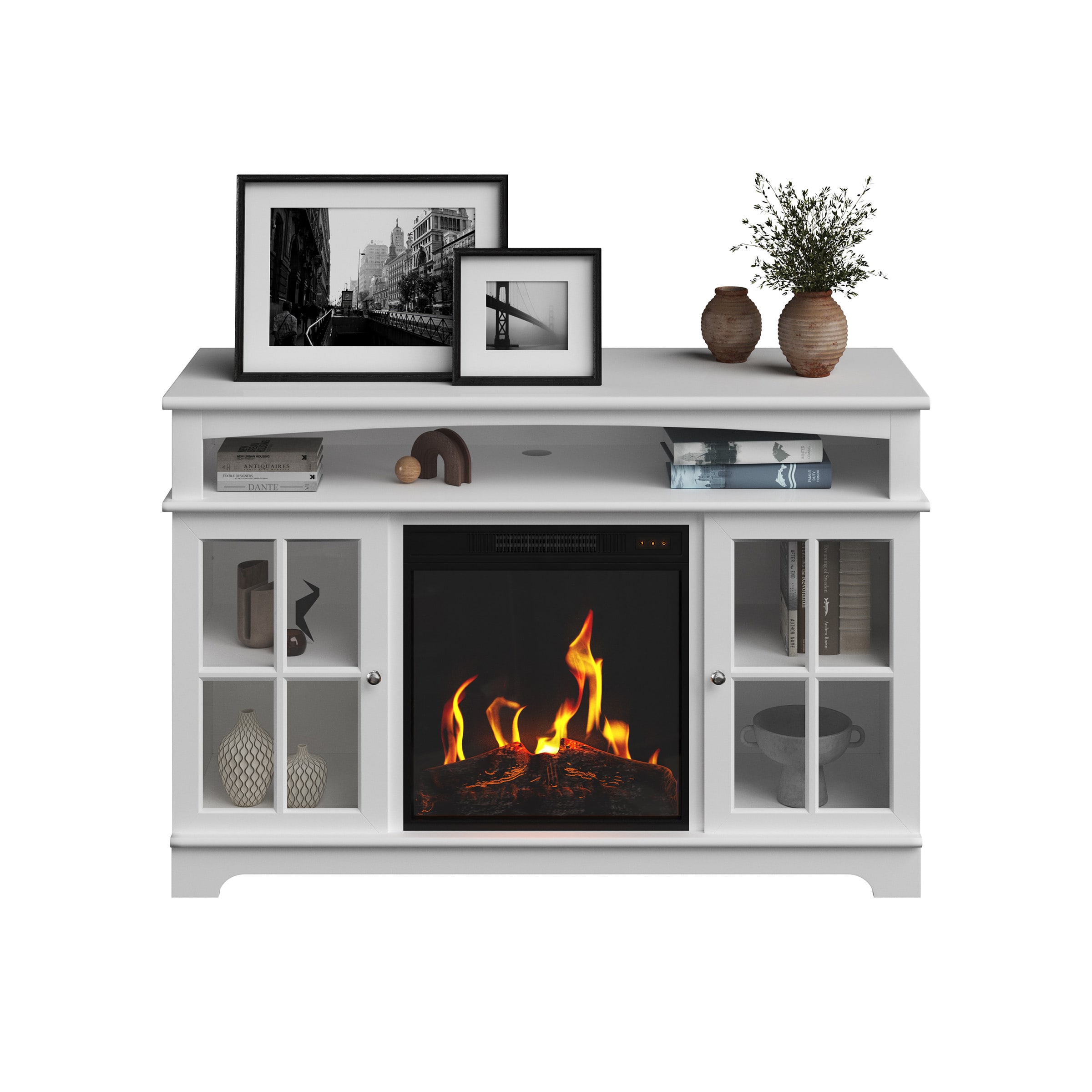 Northwest 44.5-in W White TV Stand with LED Electric Fireplace 80-FPWF-M6 Sansujyuku sansujyuku.com