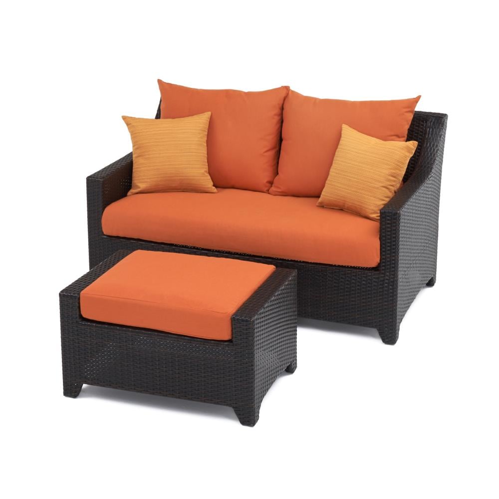 RST Brands OP-PELOVO-TKA-K Deco 2-Piece Wicker Patio Conversation Set with Orange Sunbrella Cushions