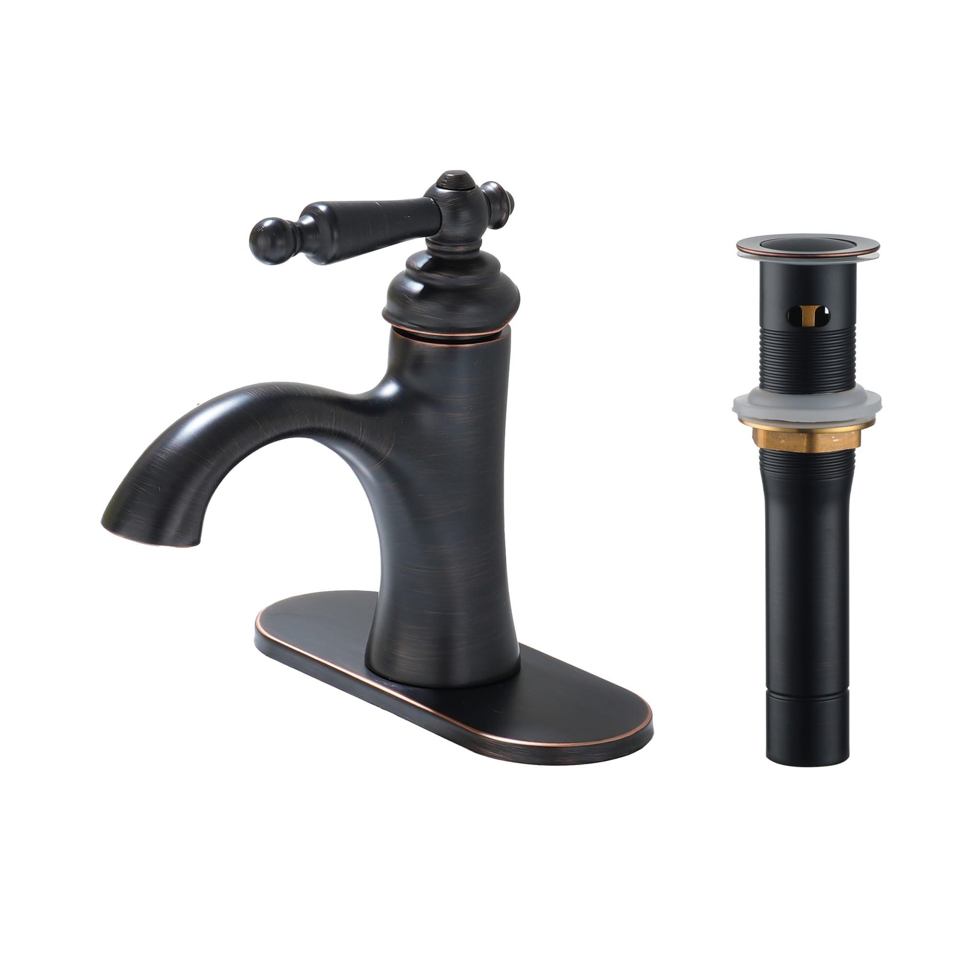 CASAINC KCLT0008-ORB Oil Rubbed Bronz Single hole 1-handle Low-arc Commercial/Residential Handle Bathroom Sink Faucet with Drain with Deck Plate
