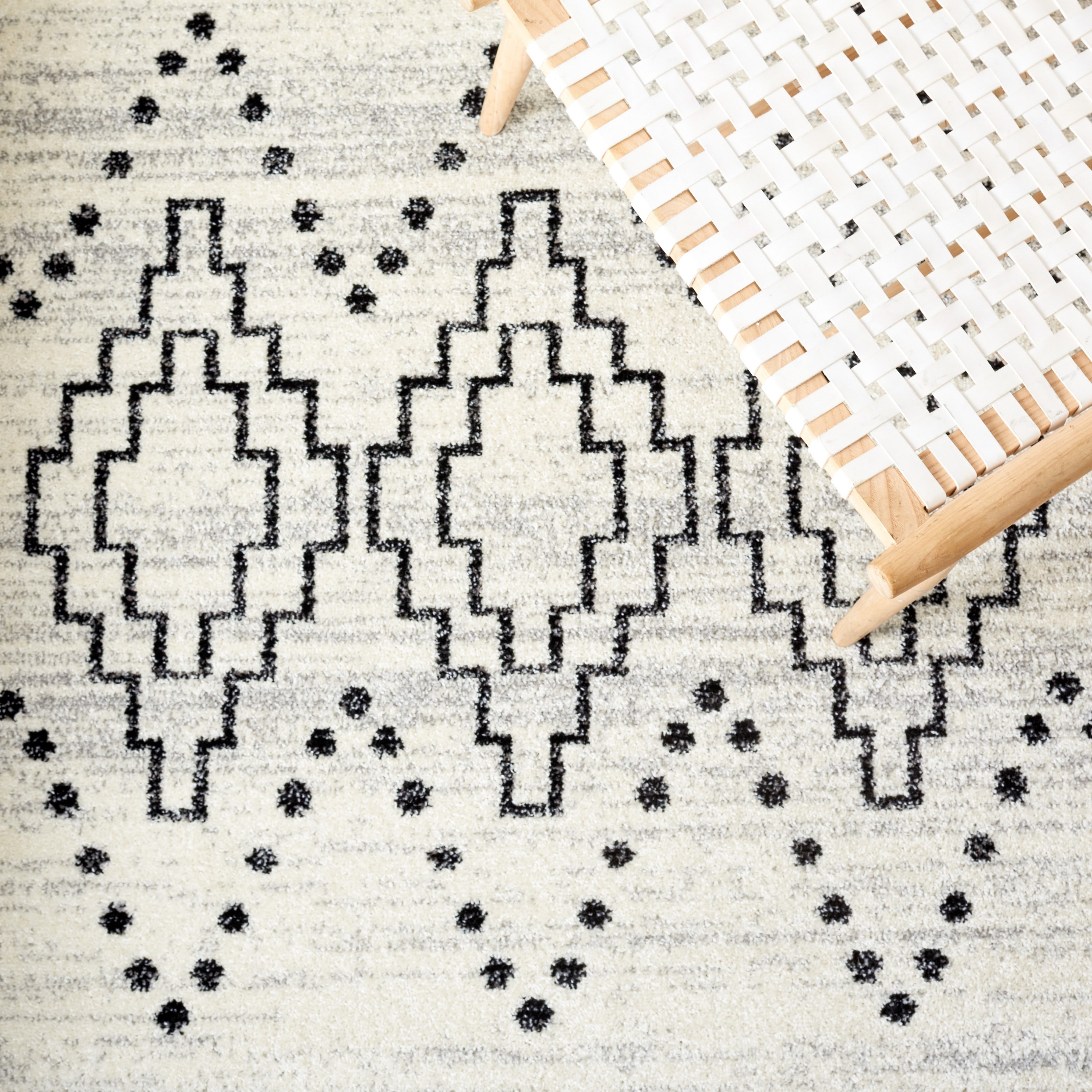 Boho-Chic Black and Ivory Hand-Knotted Round Area Rug