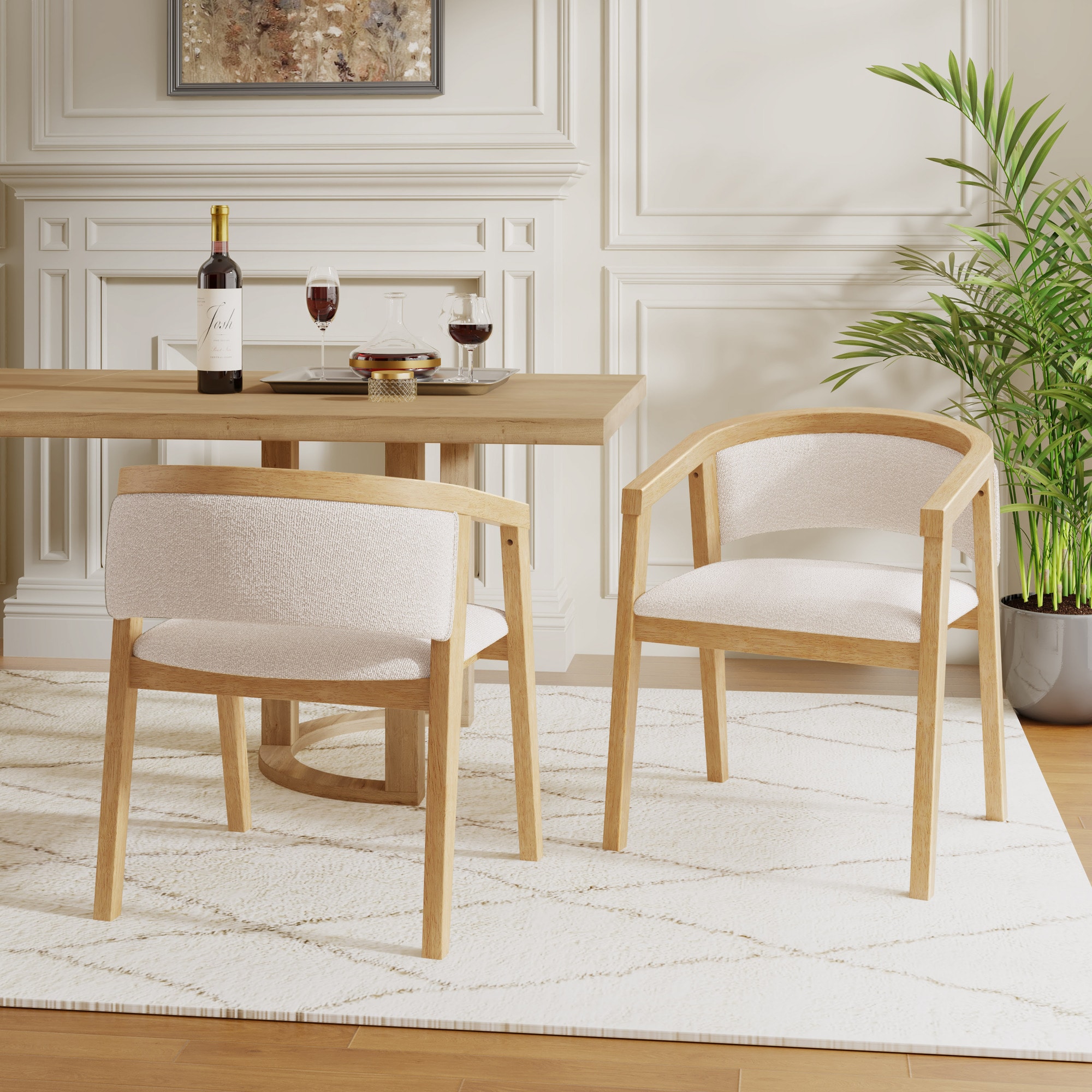 Christopher Knight Home Bessie Beige U Shaped Dining Chair with Armrest Oak Frame