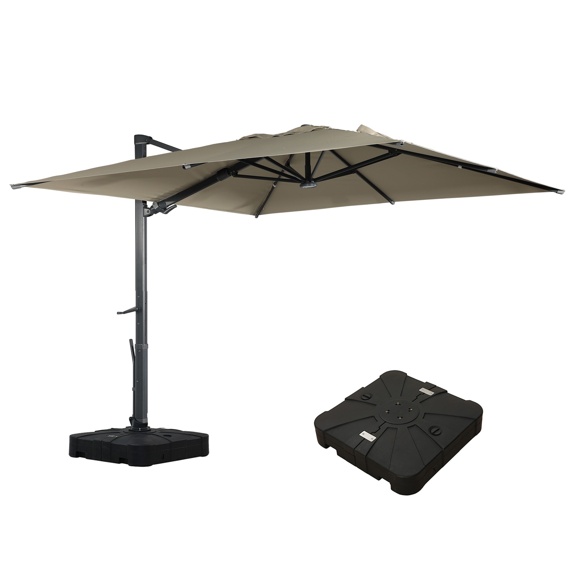 CASAINC WF-HW60901CF+ 10-ft Aluminum Tan Cantilever Patio Umbrella with Lights with Base